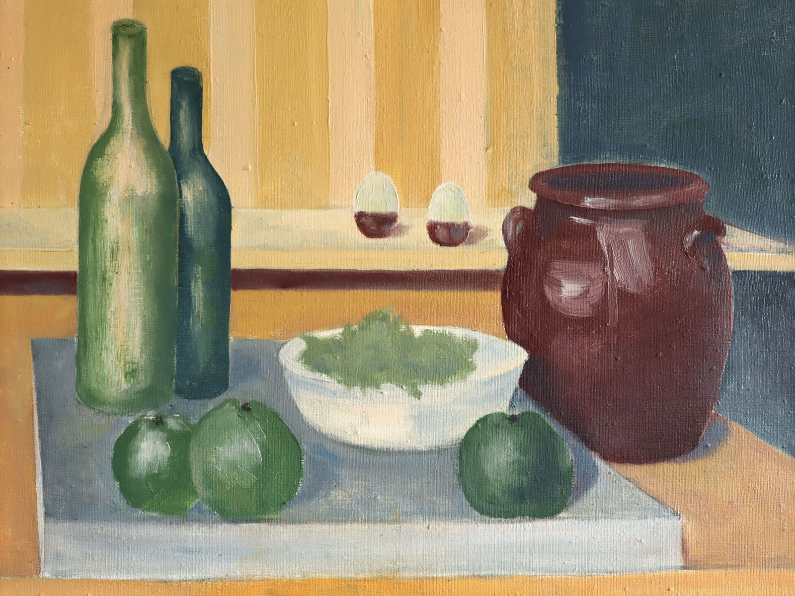 photo furniture Still Life With Green Bottles, Oil Painting