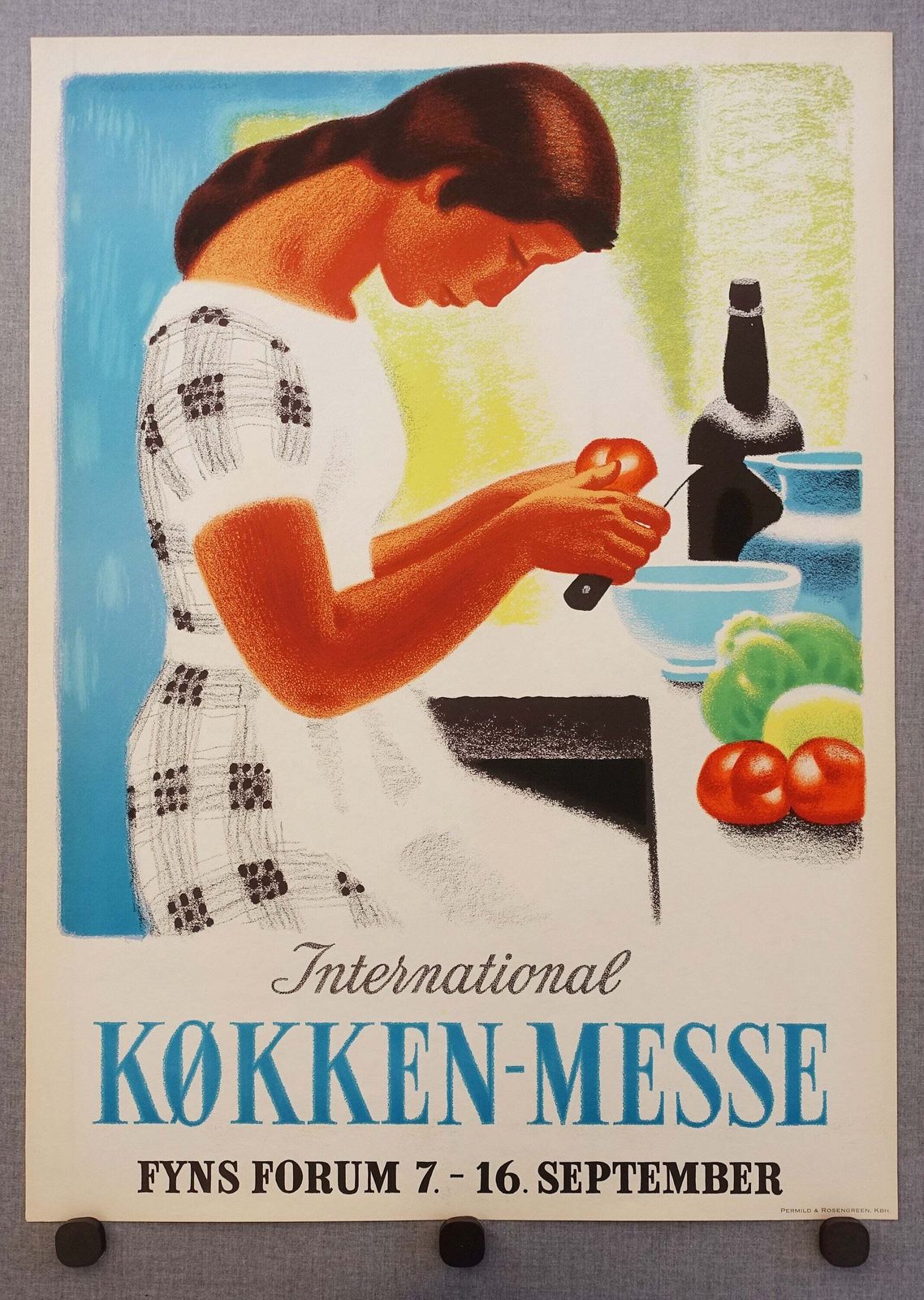 1954 Kitchen Exhibition Odense By Sikker Hasen   Original Vintage Poster photo furniture