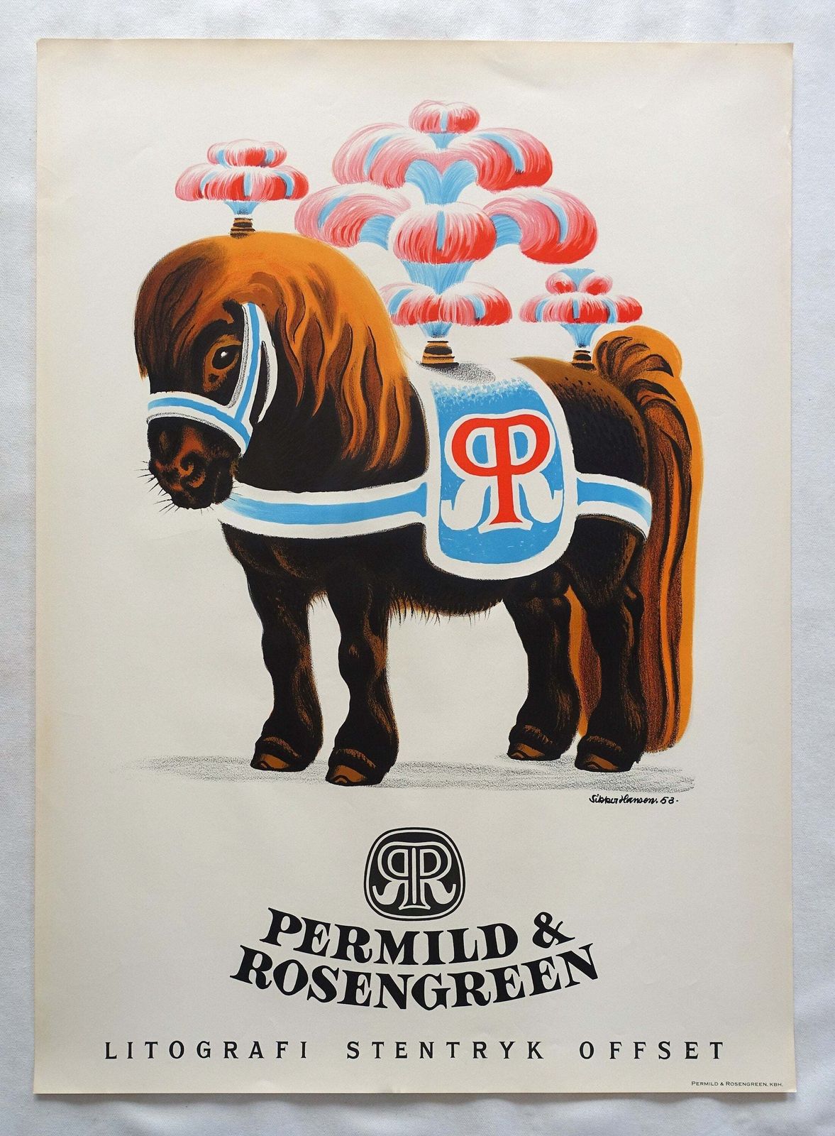 Advertentieposter Voor Drukkerij Permild & Rosengreen, Jaren 1950 – Sikker Hansen – Vintage Poster photo furniture