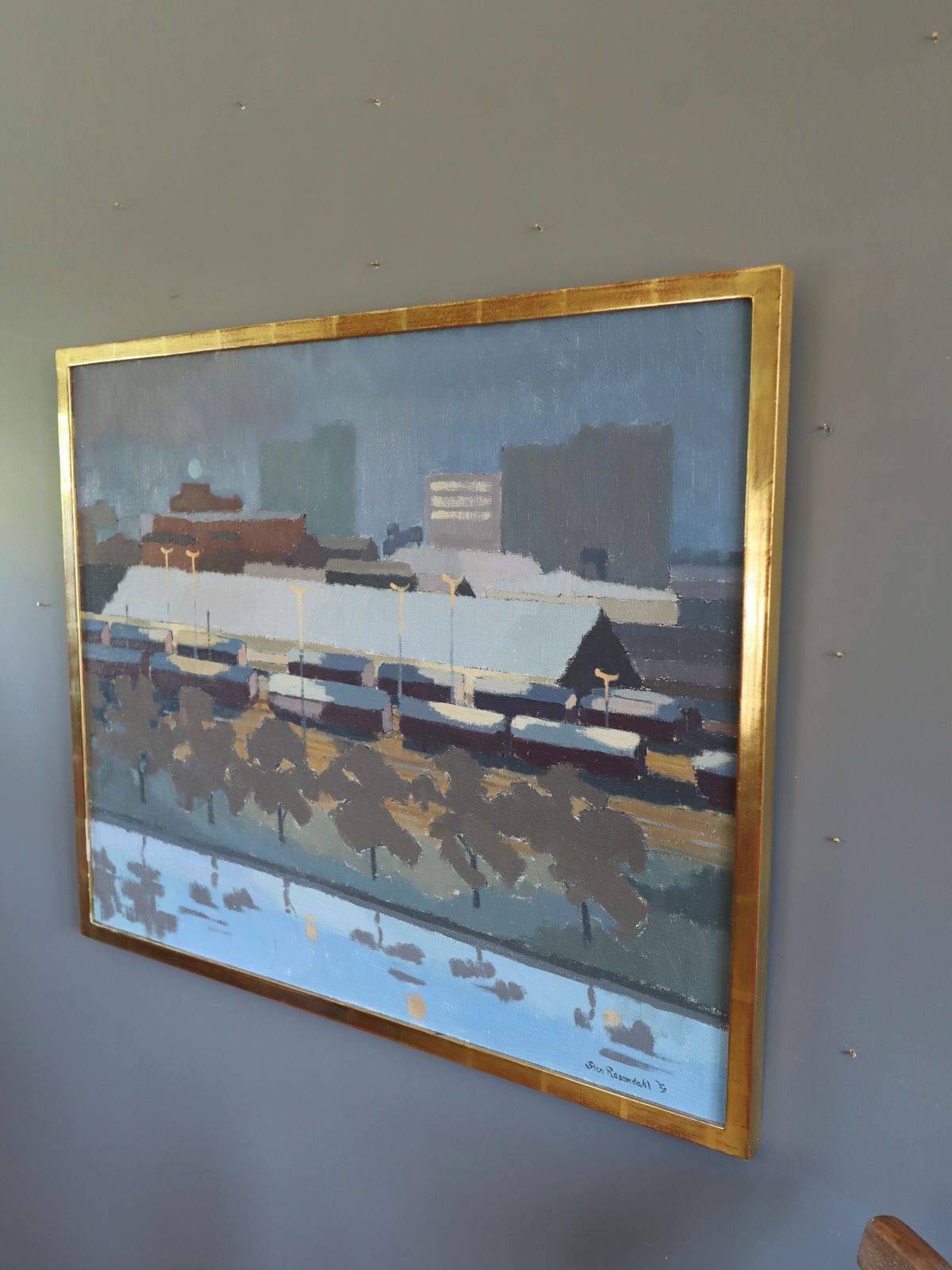 The Rail Yards At Dusk, Oil Painting photo Art