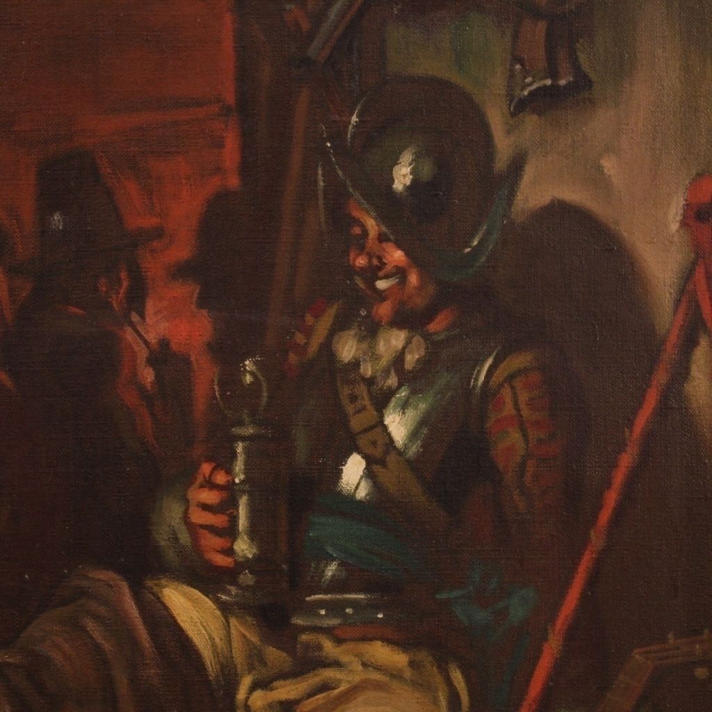 photo furniture Italian Popular Scene Painting Signed Mattia Traverso From 20th Century