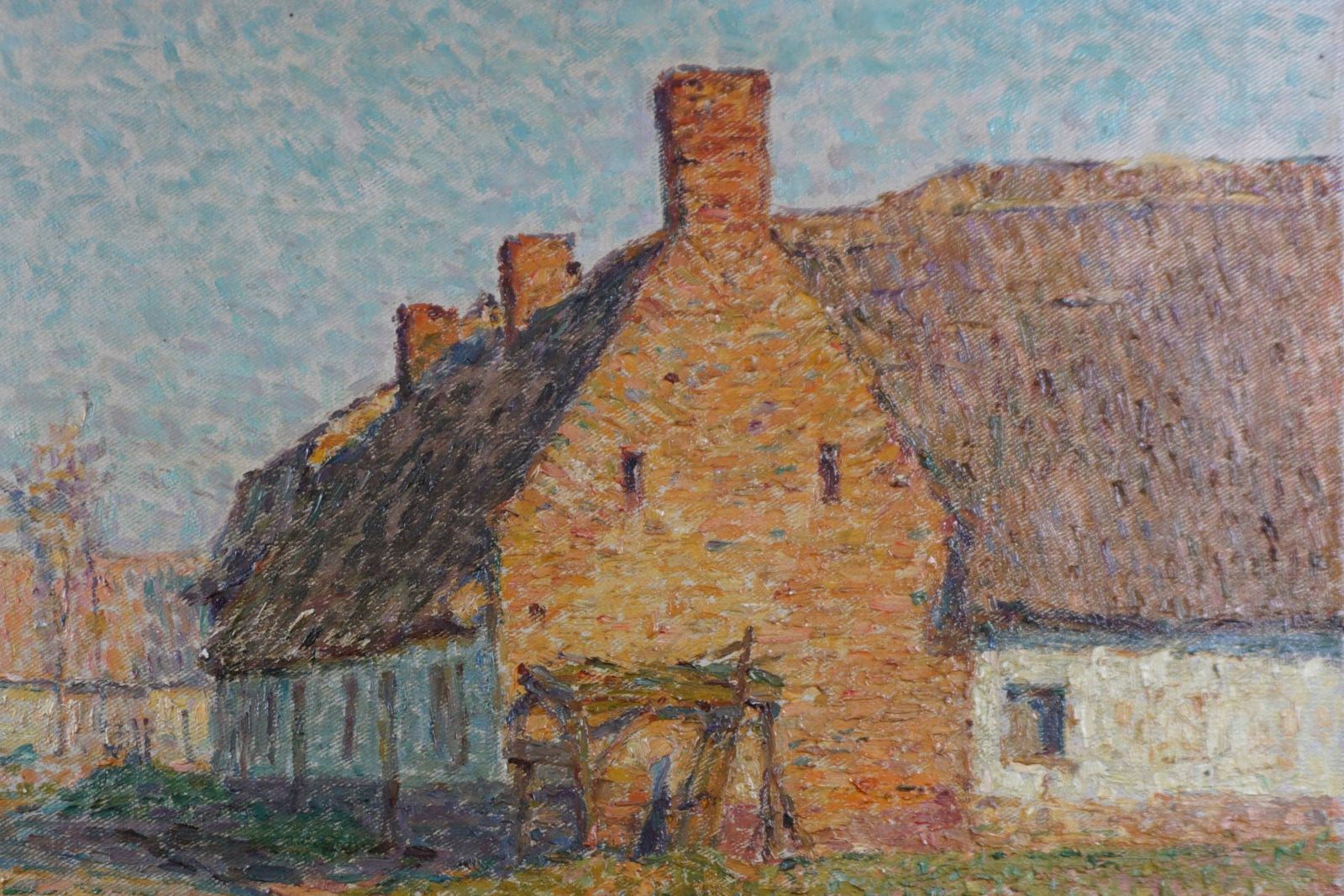 Early 20th Century French Impressionist Painting By Emile Ancelet – ‘Maison Au Soleil Près De Santes’ photo for sale