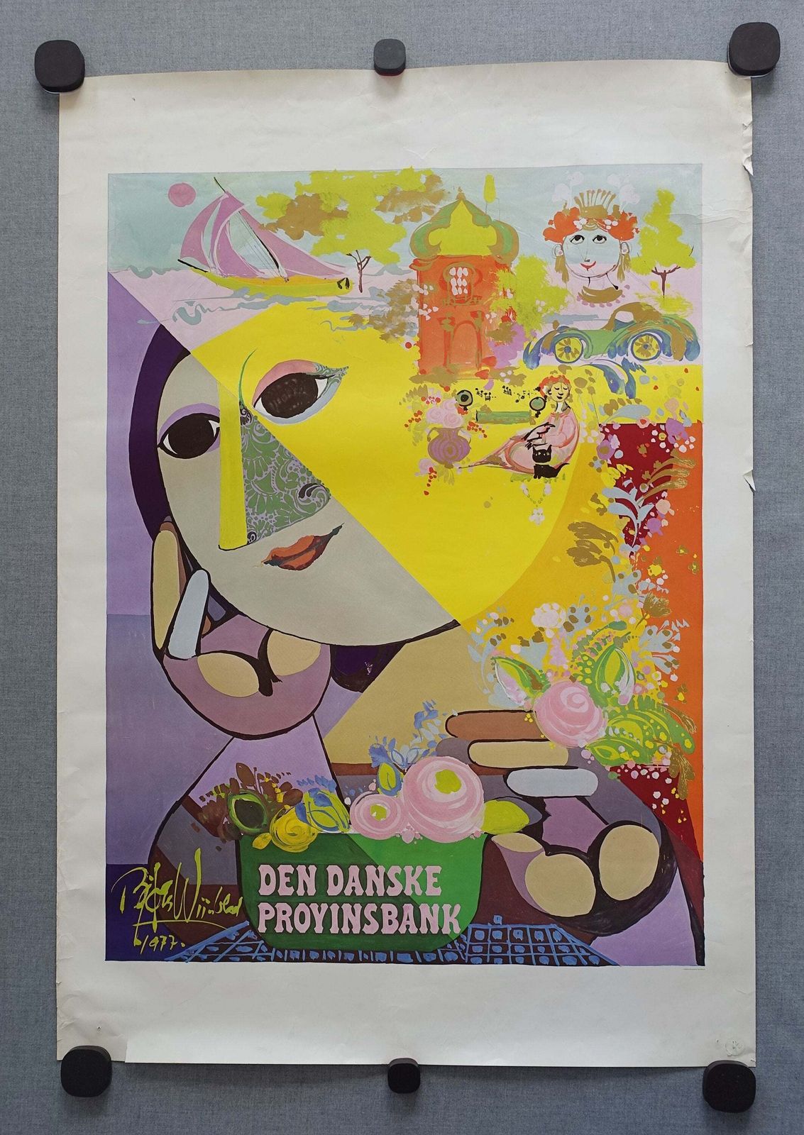 1977 Wiinblad Dreaming Lady   Original Vintage Poster photo furniture