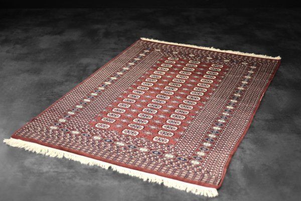 Vintage Red Hand Woven Oriental Bokhara Rug, 1960s
