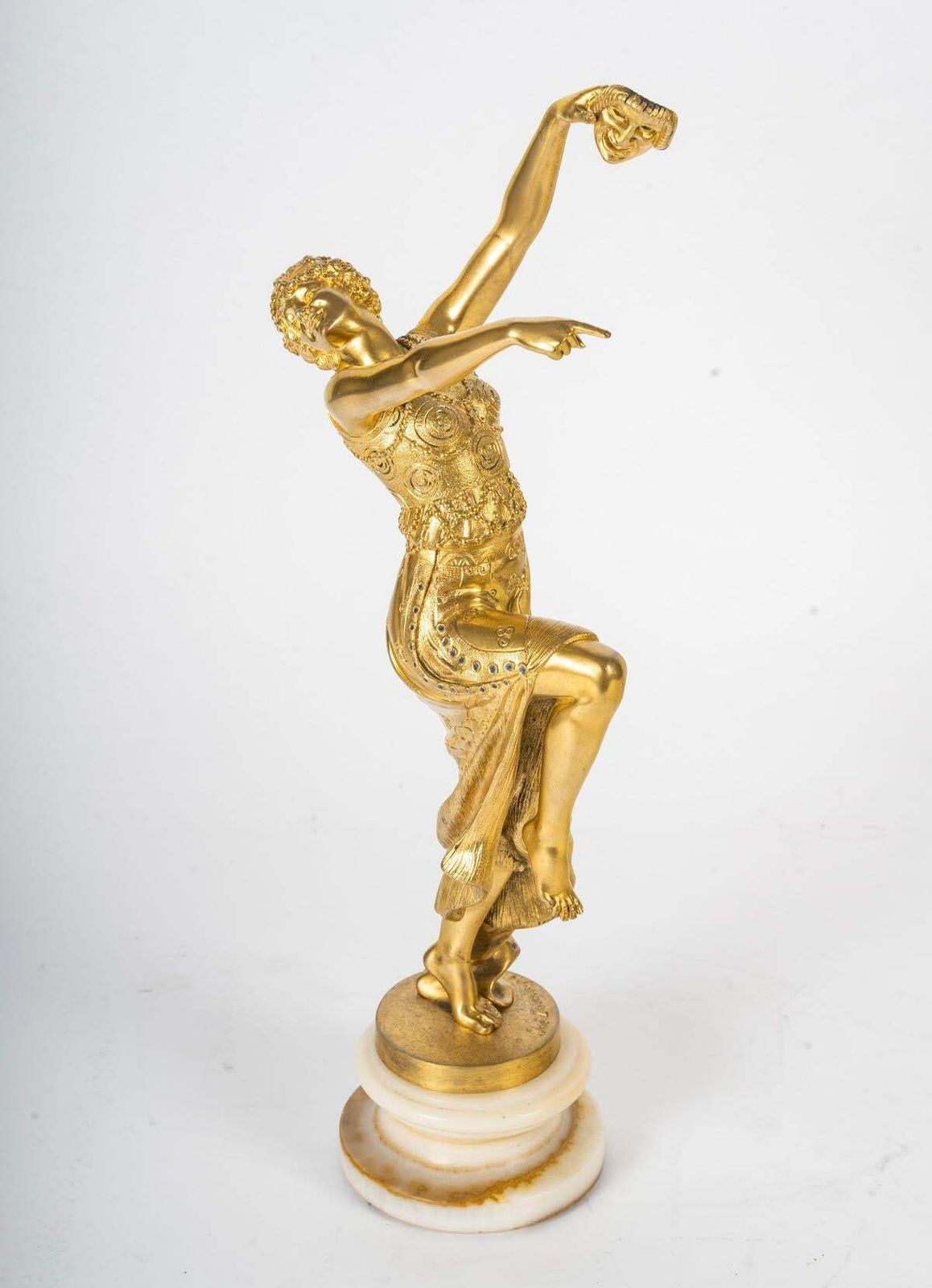 Gilt Bronze Sculpture, Onyx Base By Joe Descomps, 1900, Art Nouveau. photo Art