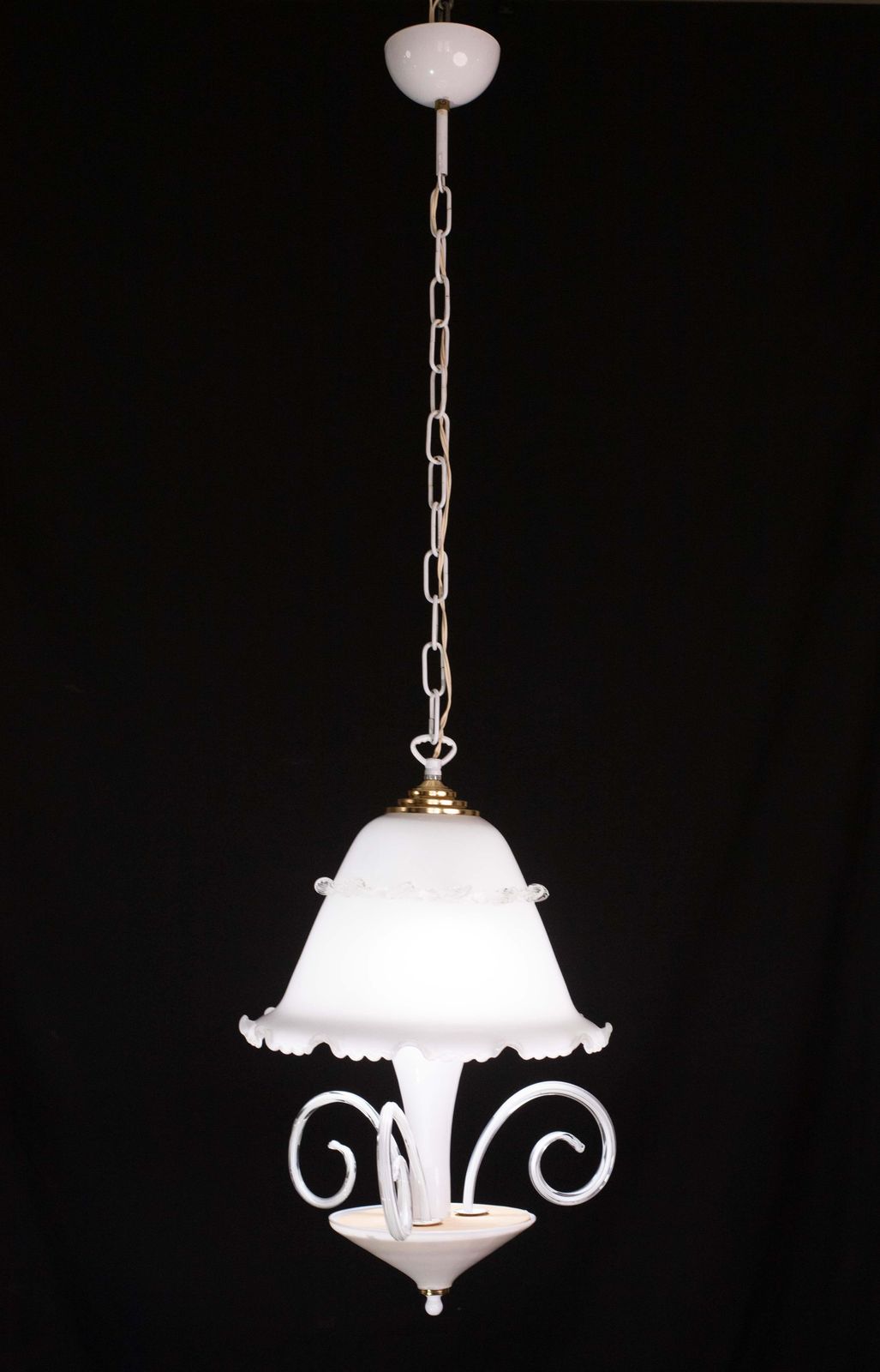 “Umbrella” Charming Murano Vintage White Chandelier In Murano Glass, 1980s photo furniture