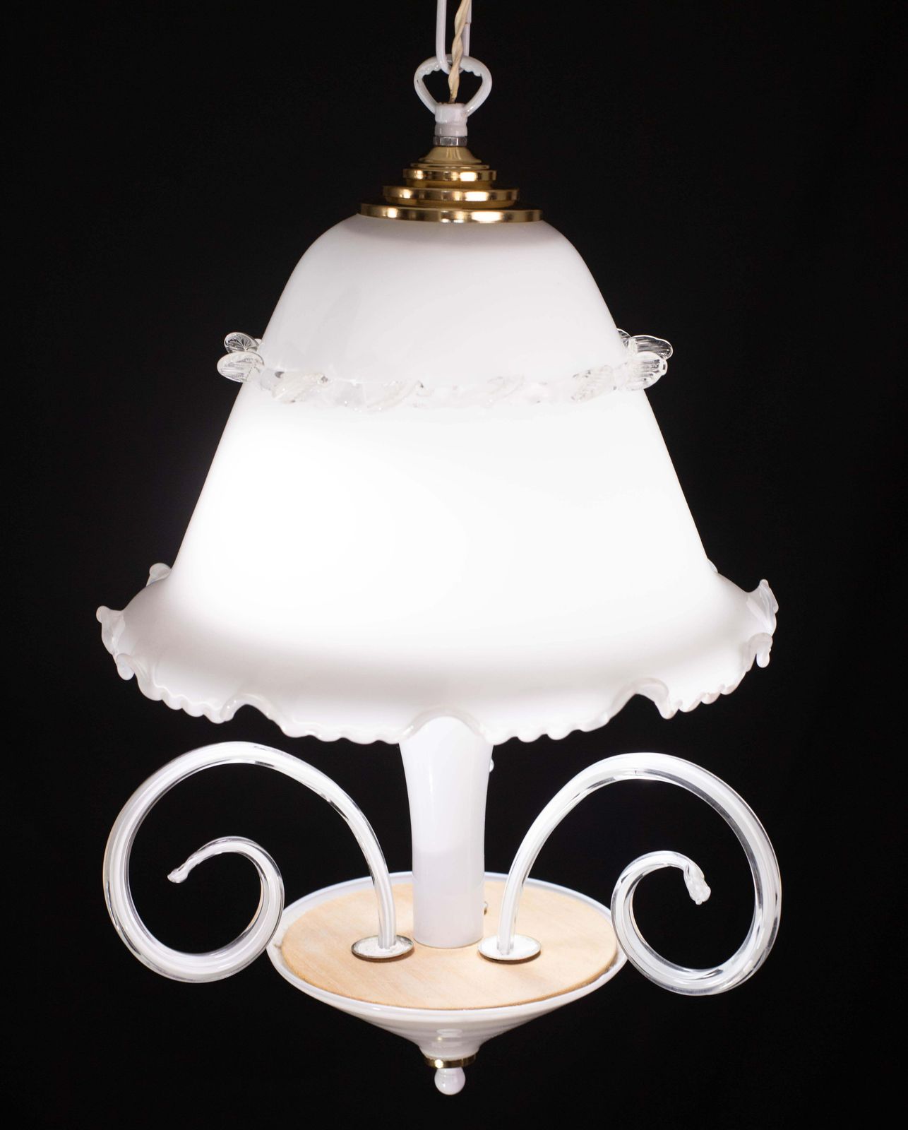 photo for sale “Umbrella” Charming Murano Vintage White Chandelier In Murano Glass, 1980s