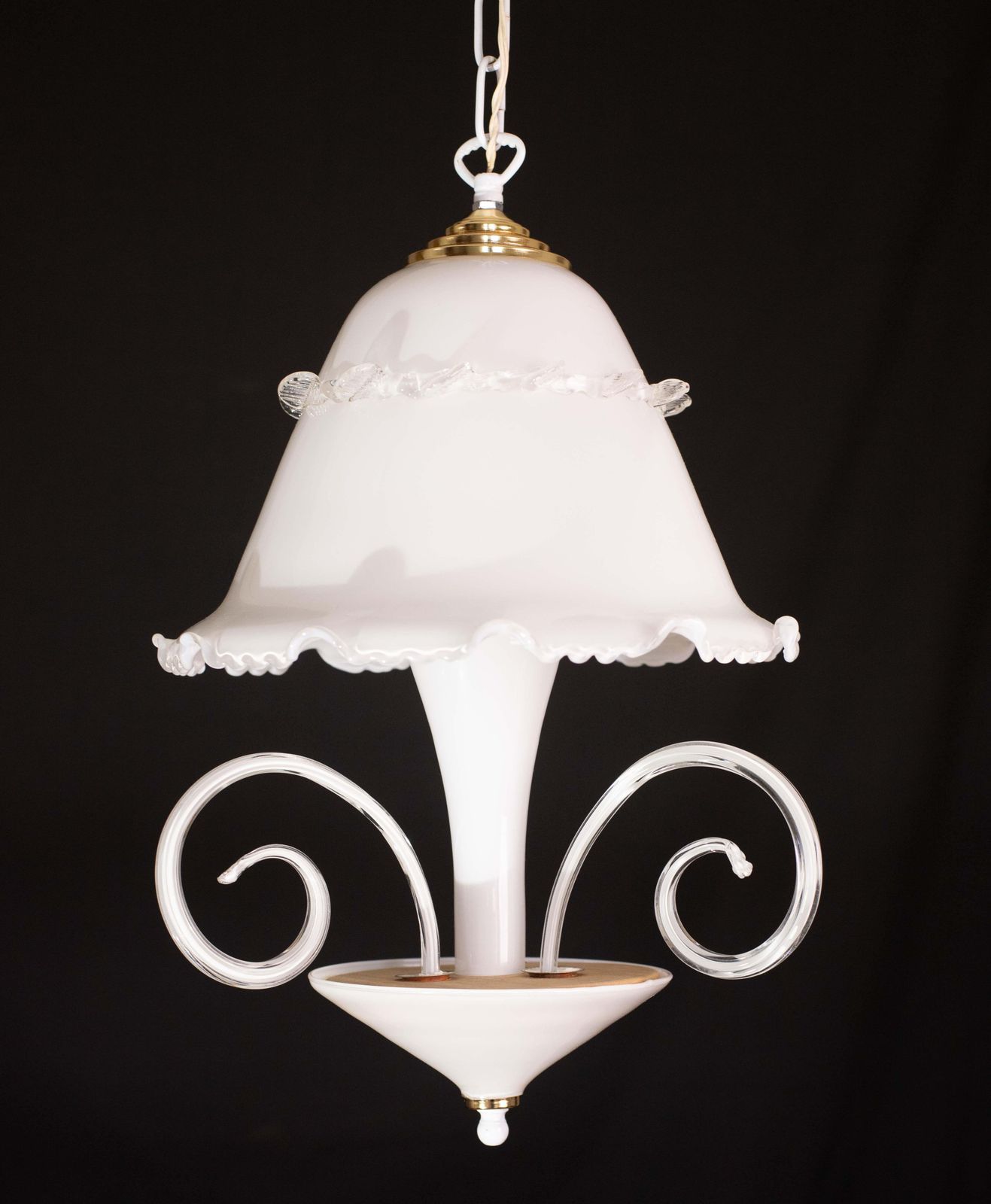 862.0 “Umbrella” Charming Murano Vintage White Chandelier In Murano Glass, 1980s photo