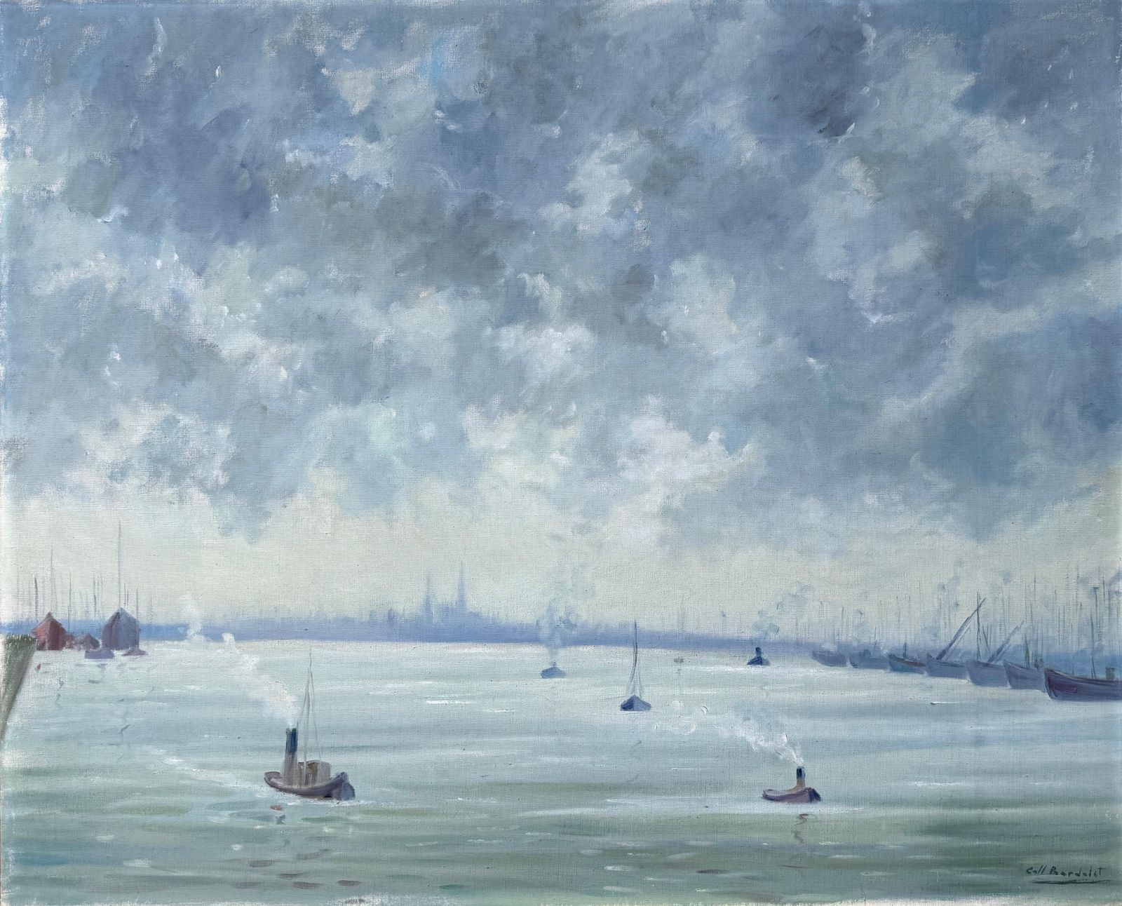 Palma De Mallorca From The Sea Mediterranean Art Oil On Canvas Painting Spain