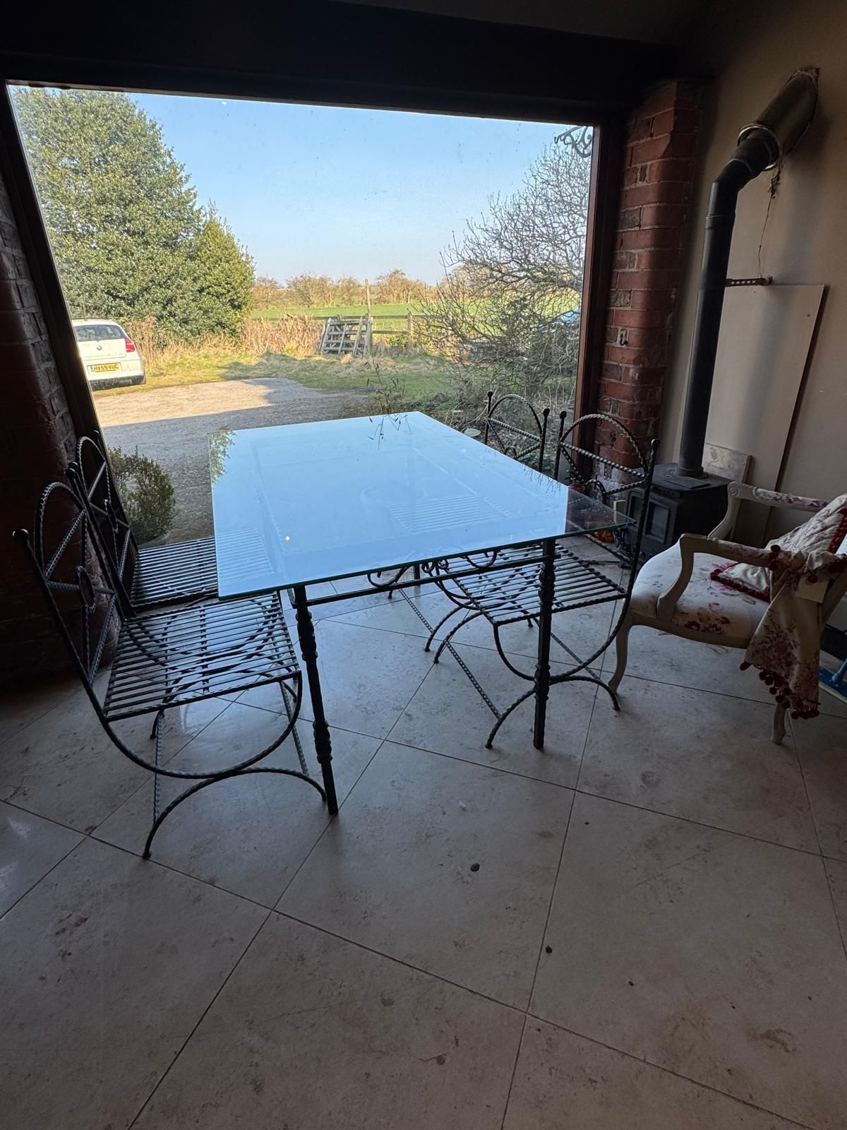 Barker And Stone House Glass And Iron Table And Chairs photo for sale