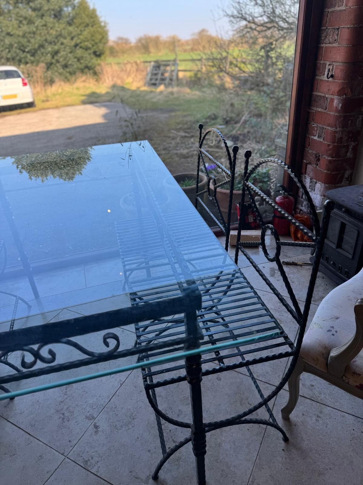 Barker And Stone House Glass And Iron Table And Chairs photo buy