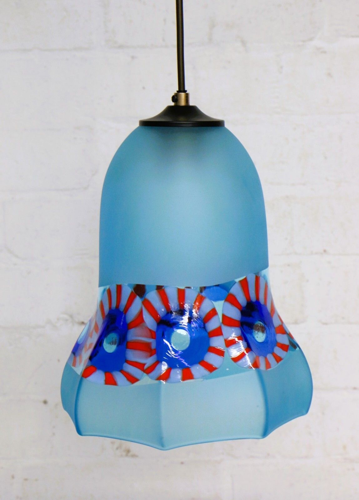 Ceiling Light Vintage Murano Italian Frosted Blue Glass Millefiori Pendant photo furniture