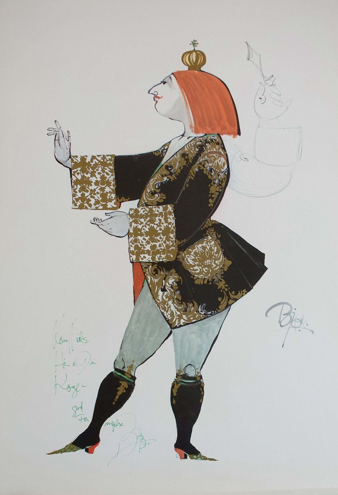 1970s Wiinblad's King From "The Swineherd" Costume Sketch   Original Vintage Poster