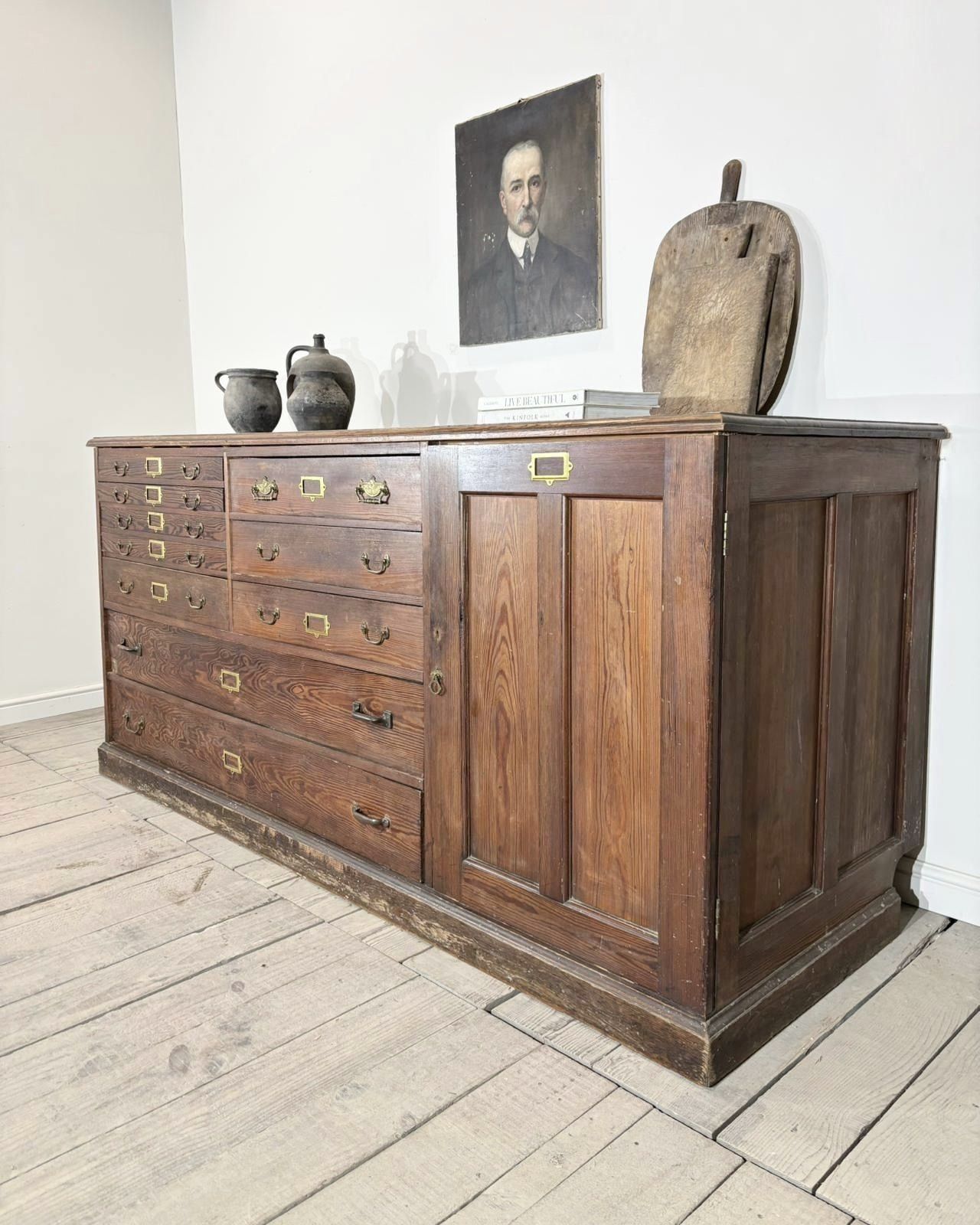 Large Early 1900s Architects Plan Chest Cabinet Kitchen Island photo Furniture