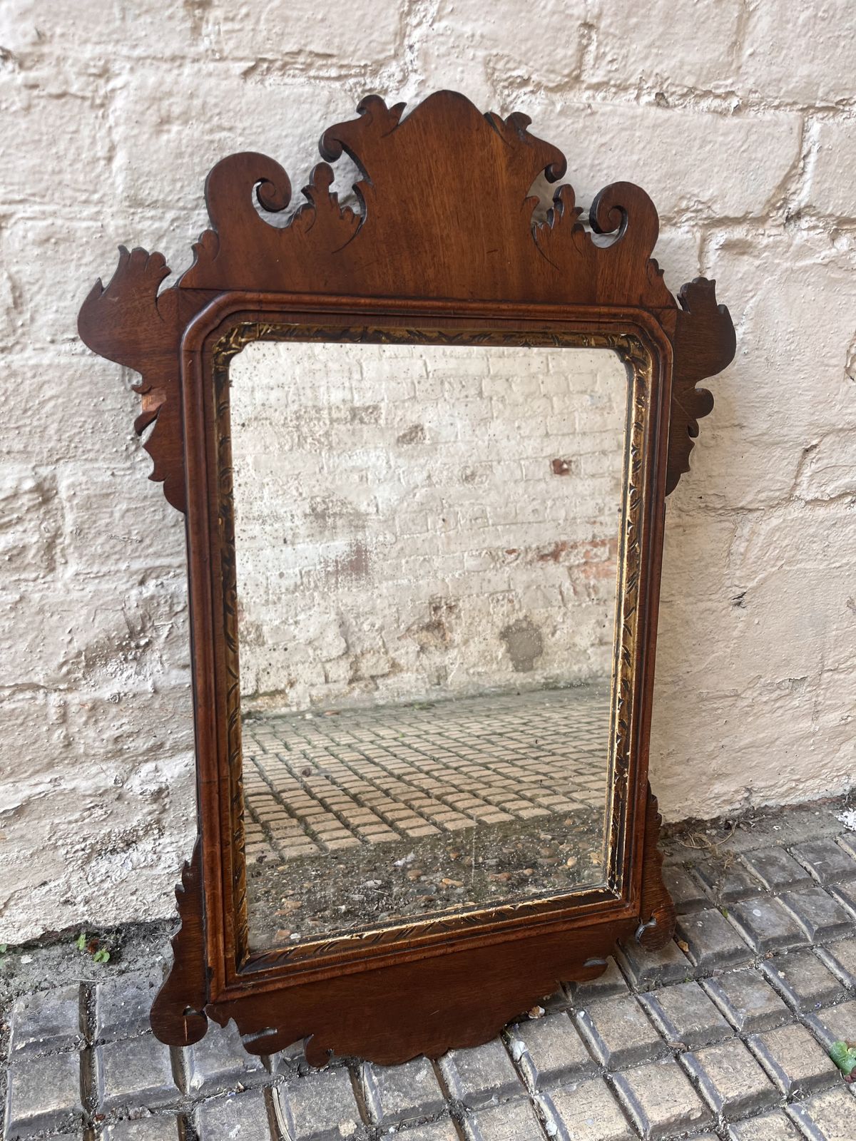 George II English Fret Cut Mirror With Original Mercury Glass