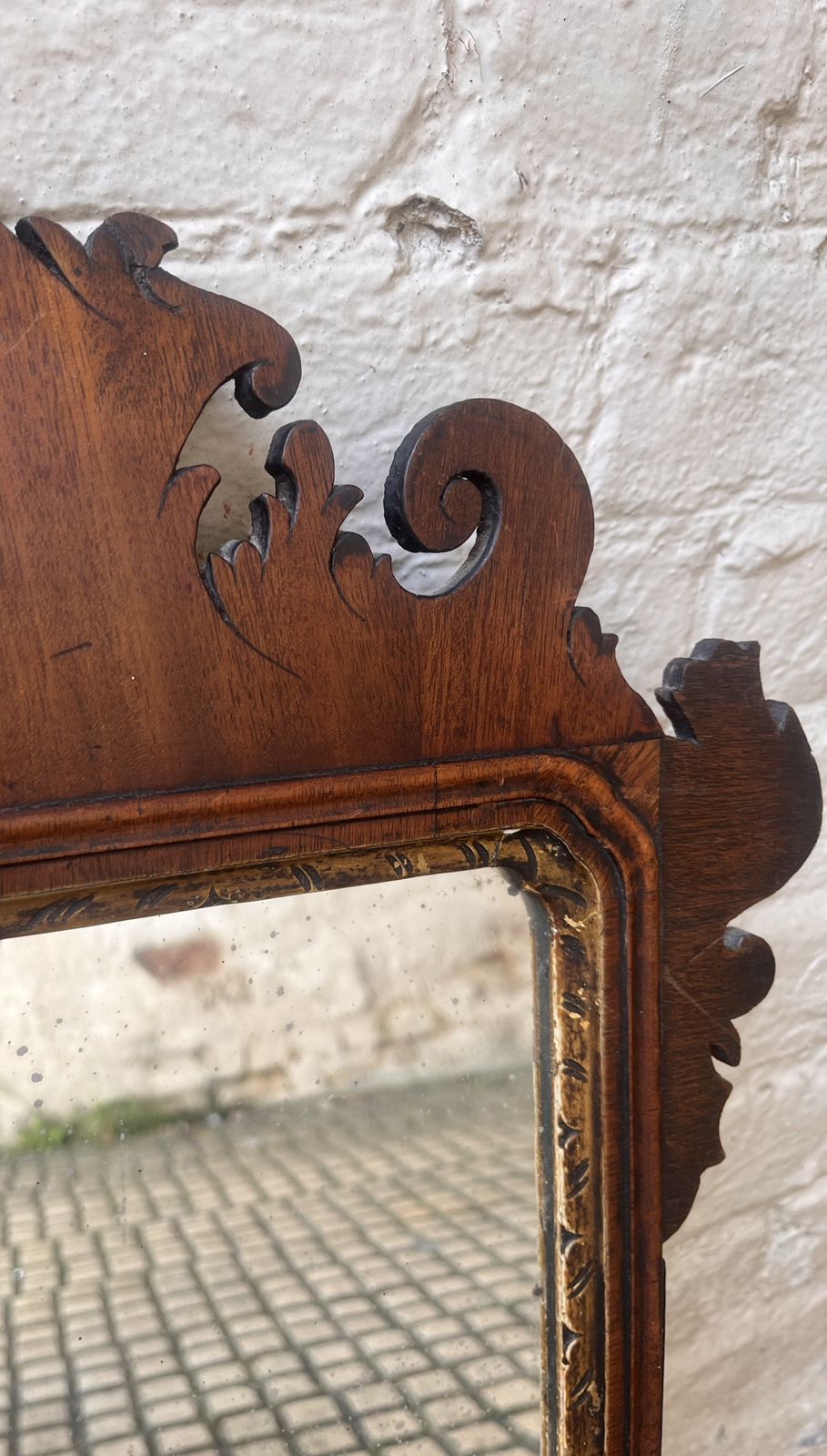 George II English Fret Cut Mirror With Original Mercury Glass photo for sale