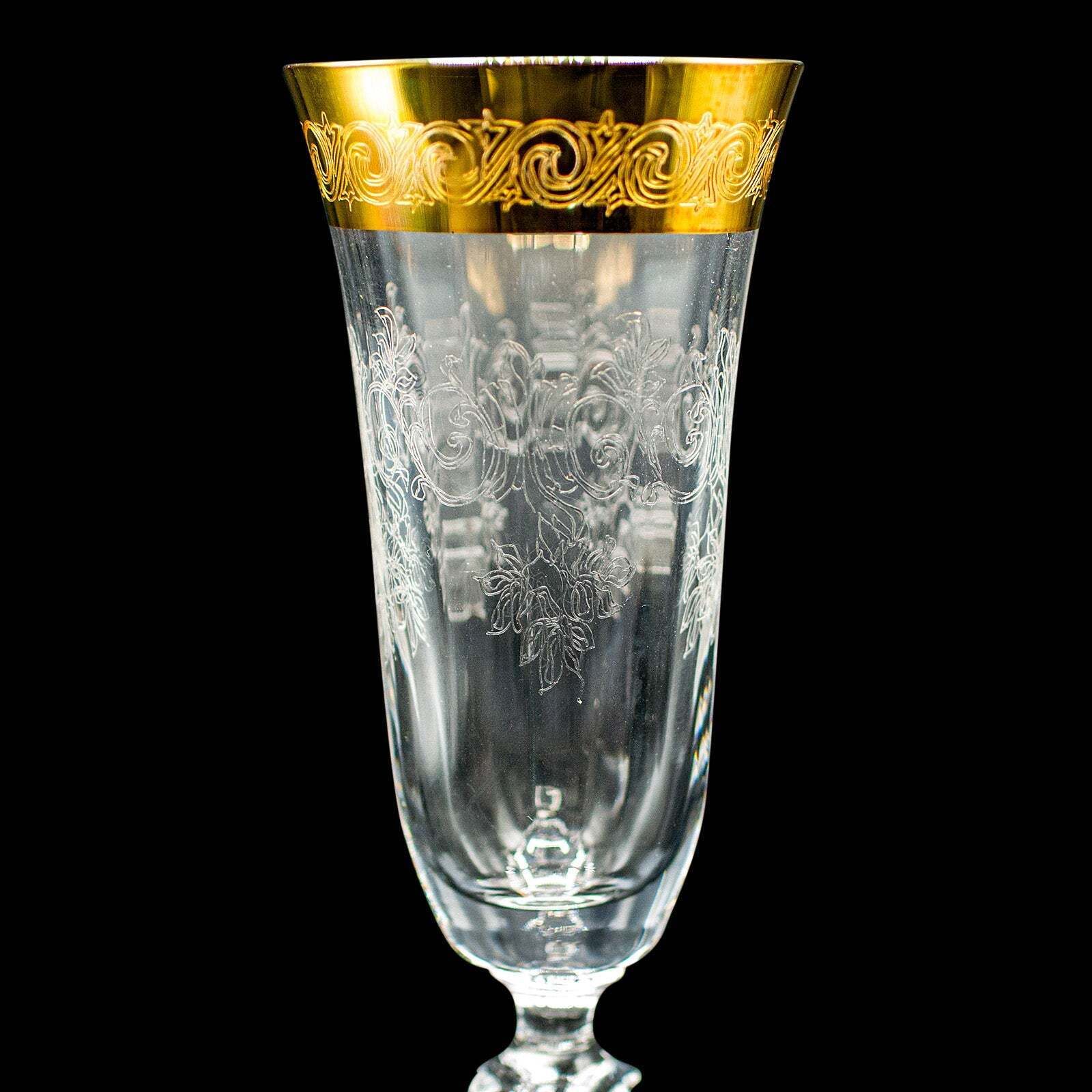 Set Of 12 Vintage Champagne Flutes, Continental, Wine Glass, Gold Leaf, C.1980 photo buy