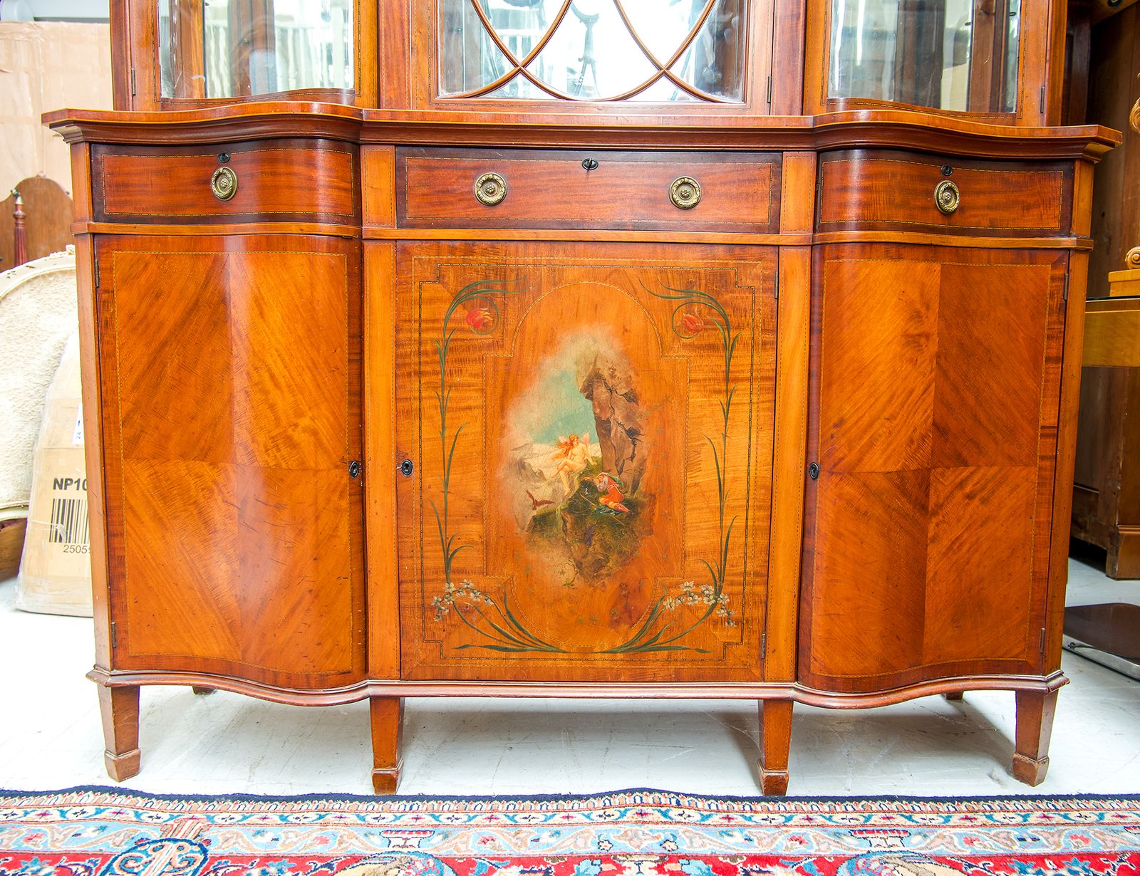 Antique Satinwood Painted Serpentine Cabinet photo 1950.0