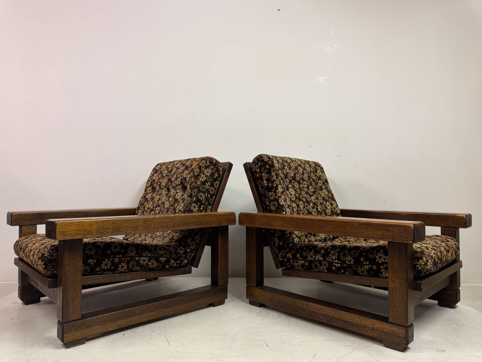 photo buy Pair Of 1960s Belgian Armchairs With Slatted Back