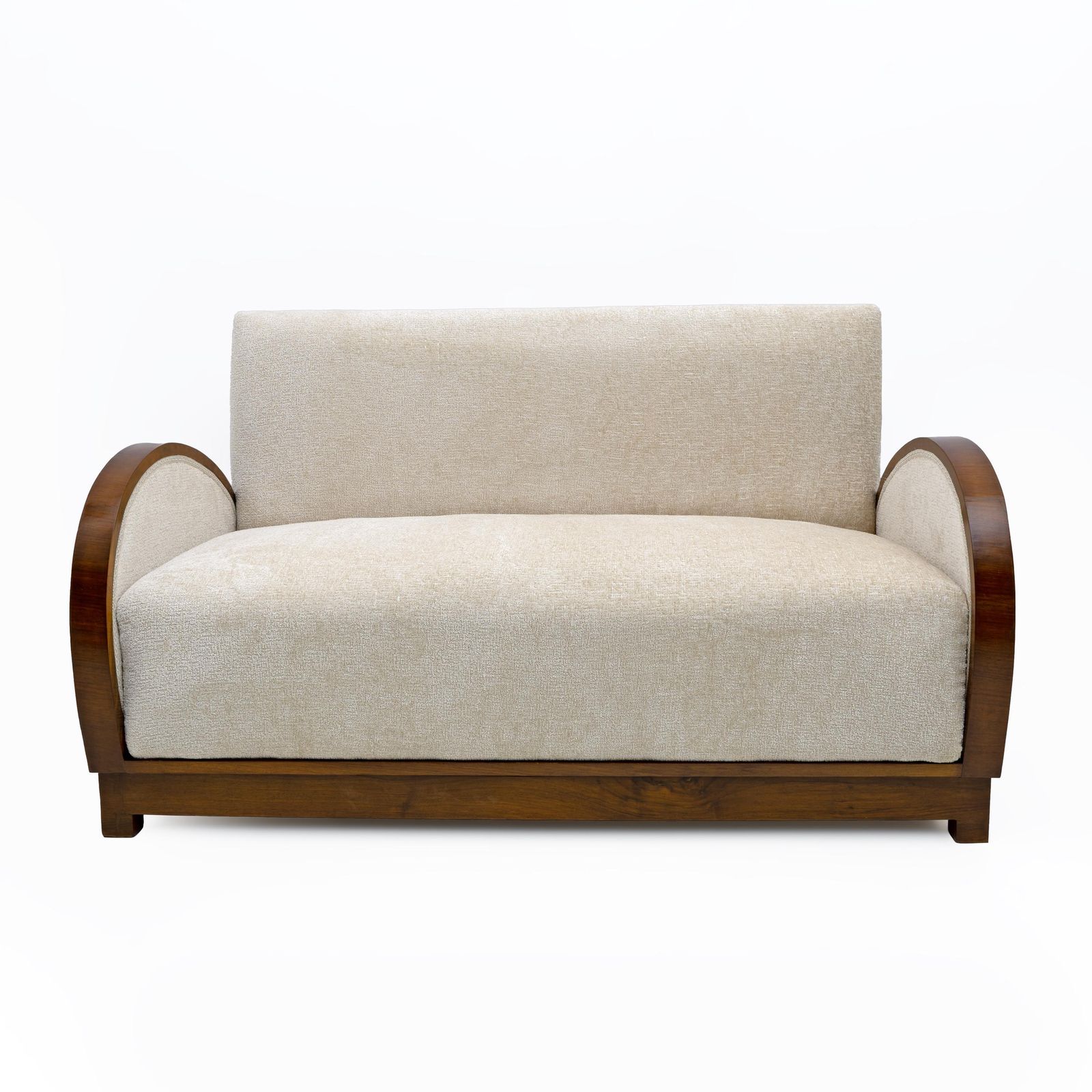 Art Deco Bouclè And Walnut Loveseat, Italy, 1930s photo furniture