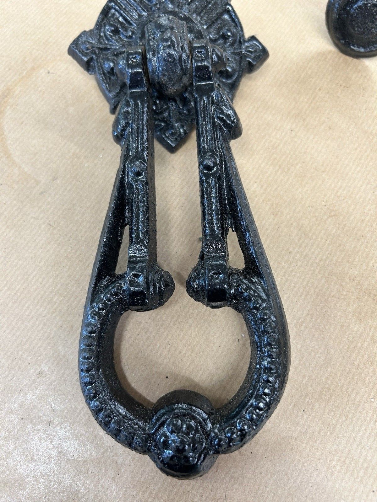 Antique Medieval Door Knocker  Cast Iron Reclaimed Period Antique Tudor Gothic photo for sale