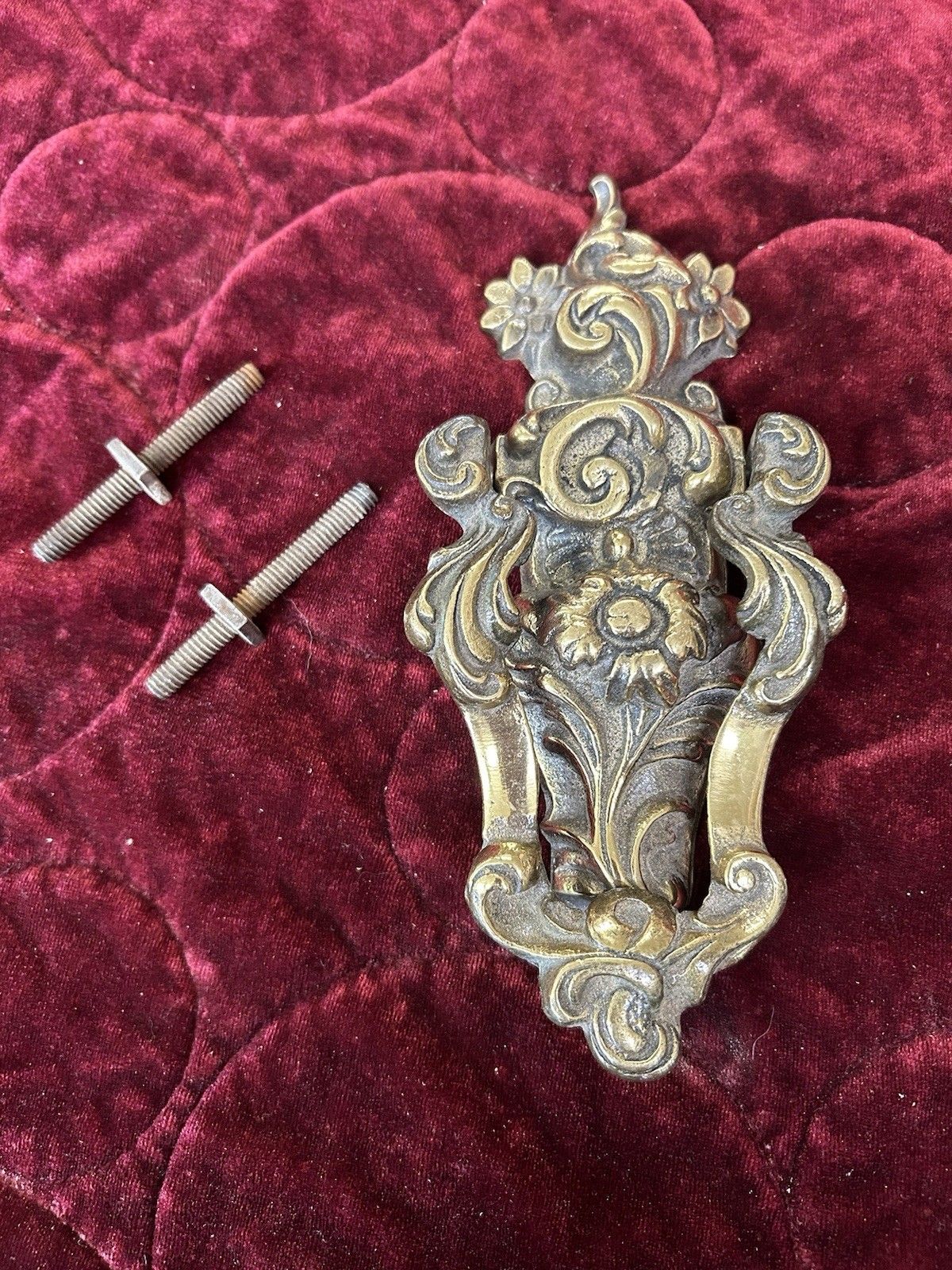 Solid Brass Front Door Knocker Reclaimed Period Antique Metal Bolts Patinated