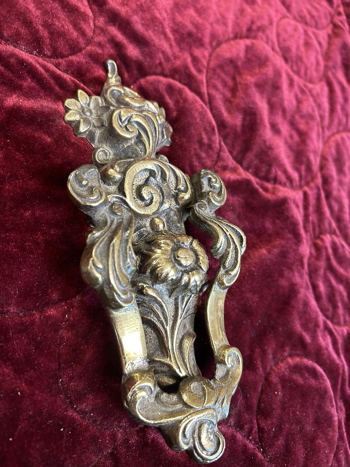 Solid Brass Front Door Knocker Reclaimed Period Antique Metal Bolts Patinated photo 172.0