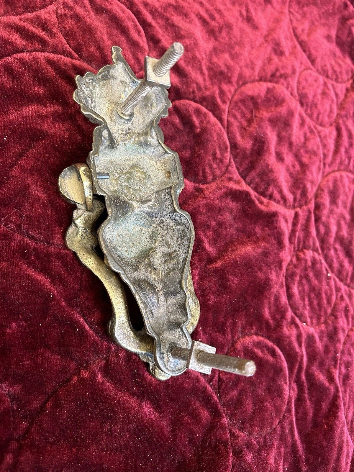 Home Fixtures Solid Brass Front Door Knocker Reclaimed Period Antique Metal Bolts Patinated photo