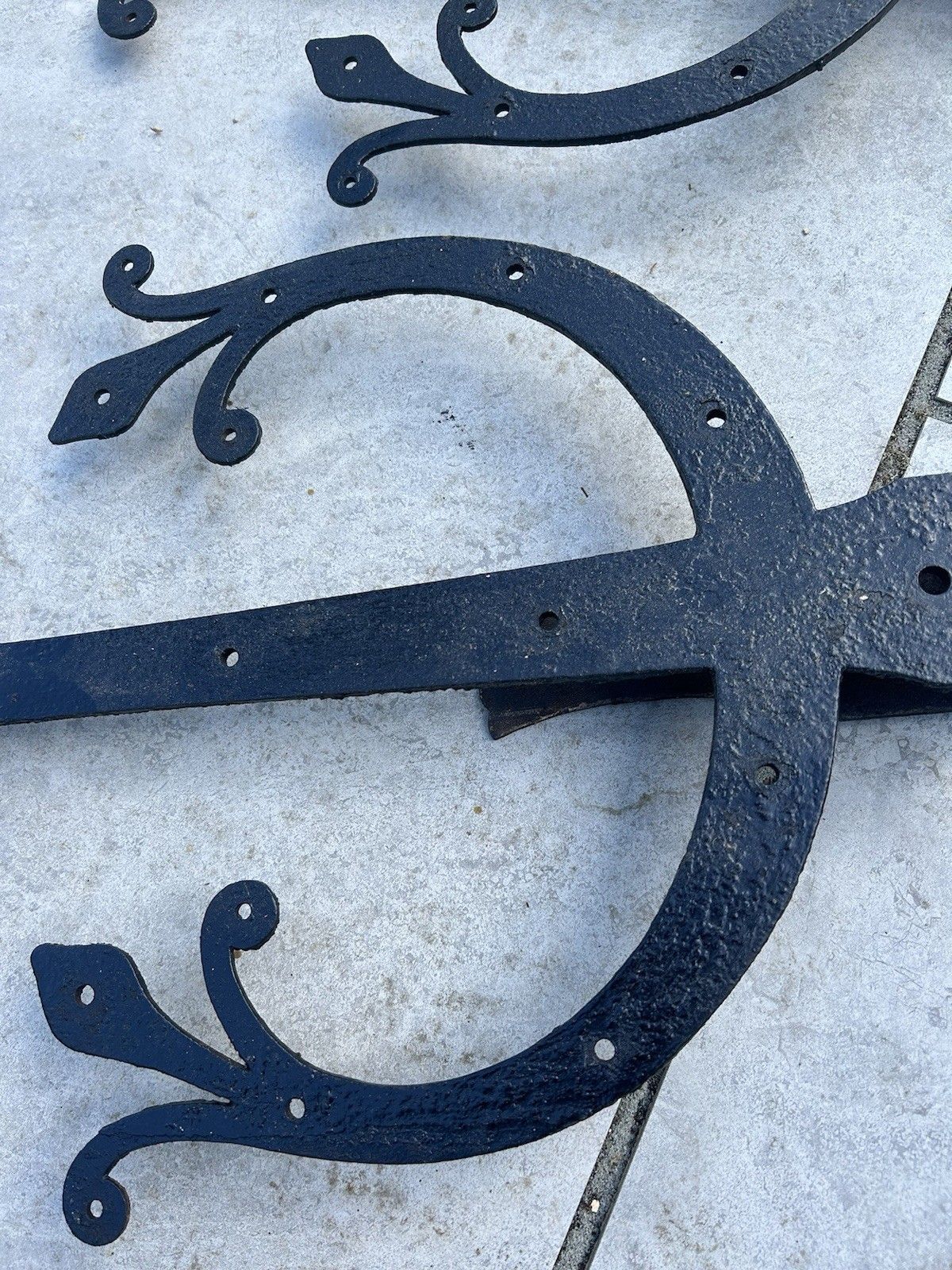 Pair Cast Iron Front Door Hinges 18th Century Reclaim Period Antique Old Metal photo furniture