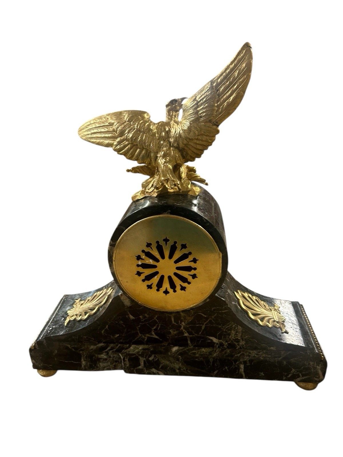 photo for sale Antique Mantel Clock 19th Century Green Marble Ormulu Bronze Urn Set French Old