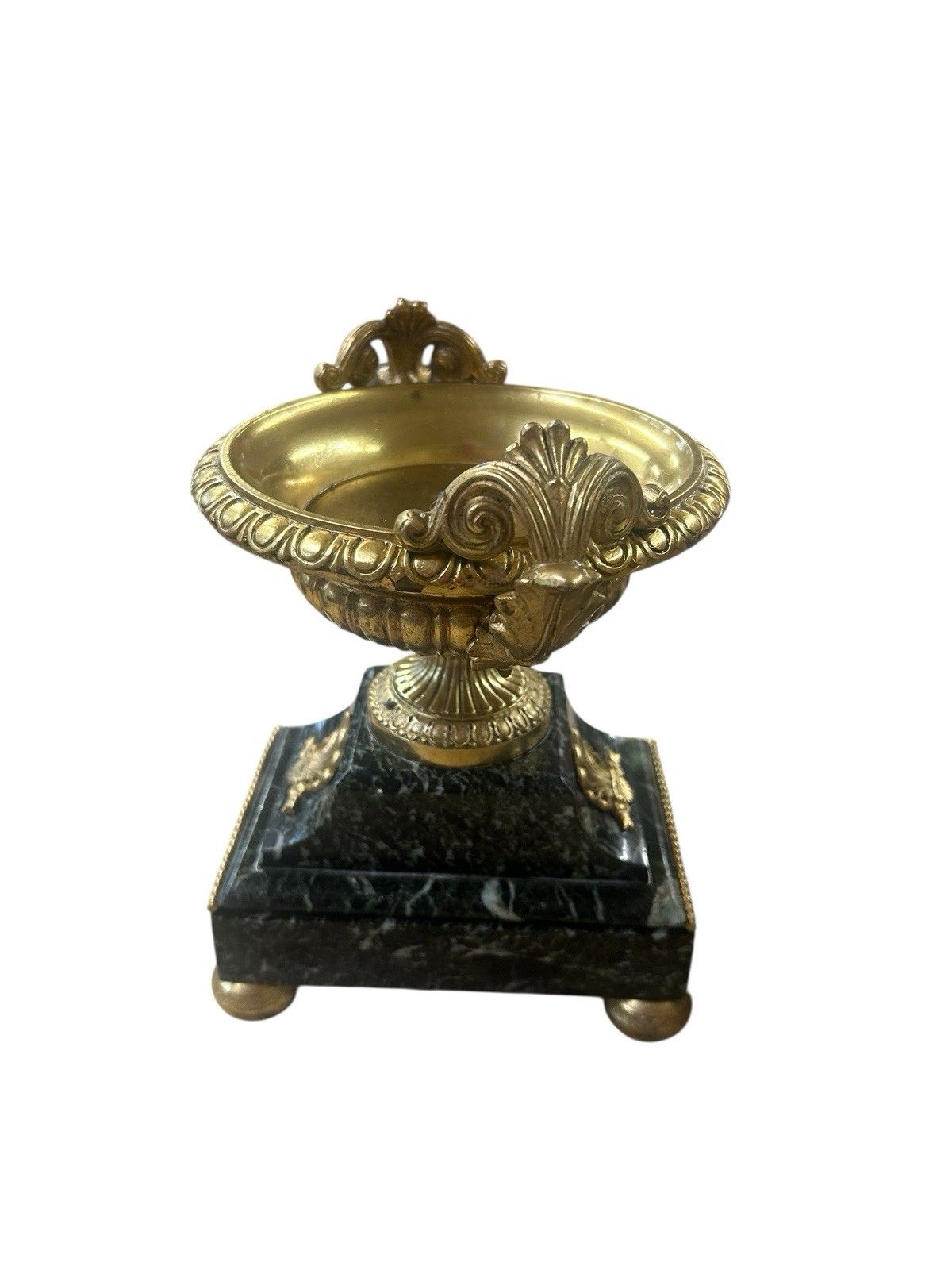 Home Decor Antique Mantel Clock 19th Century Green Marble Ormulu Bronze Urn Set French Old photo