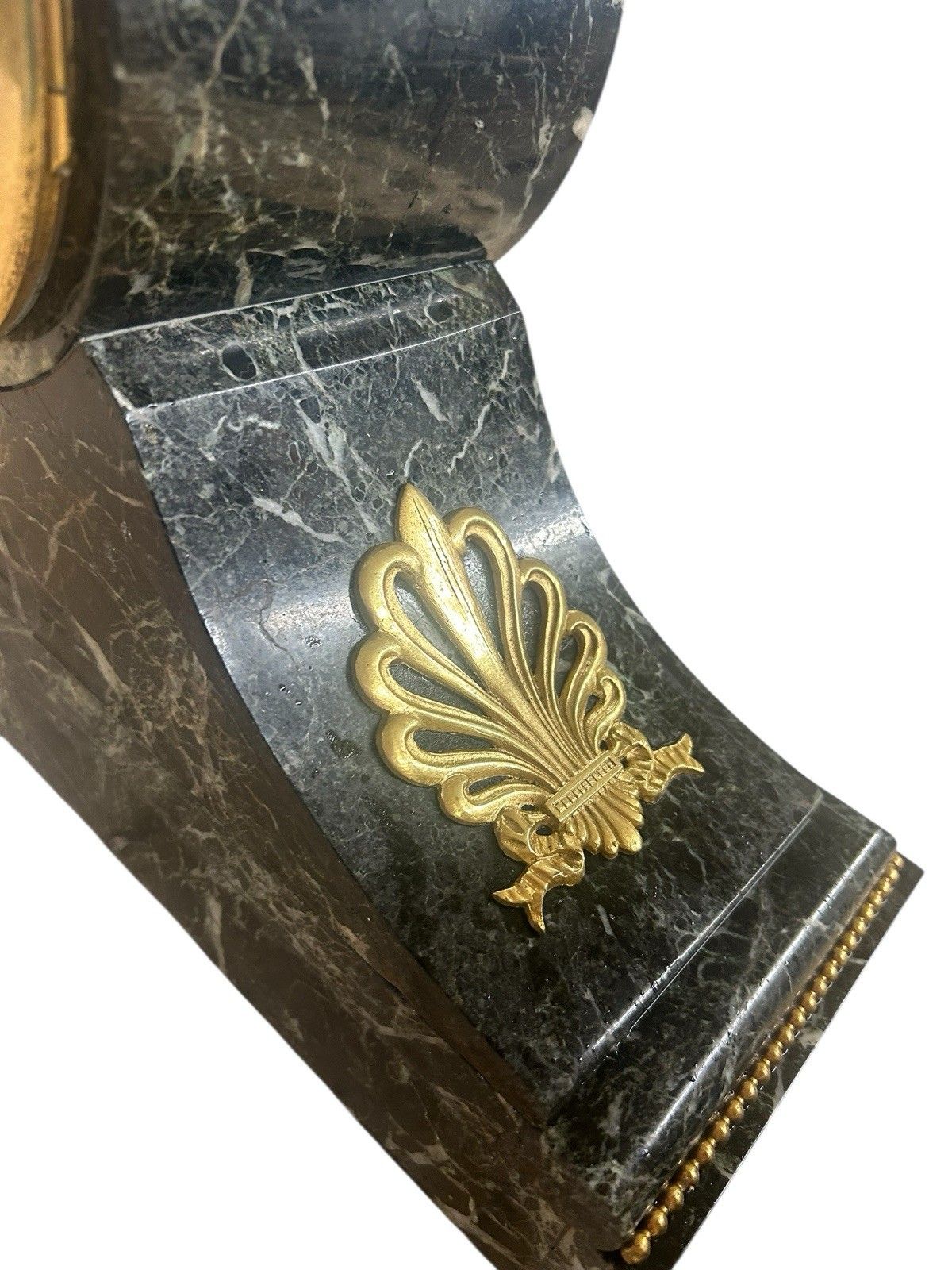 photo vinterior Antique Mantel Clock 19th Century Green Marble Ormulu Bronze Urn Set French Old