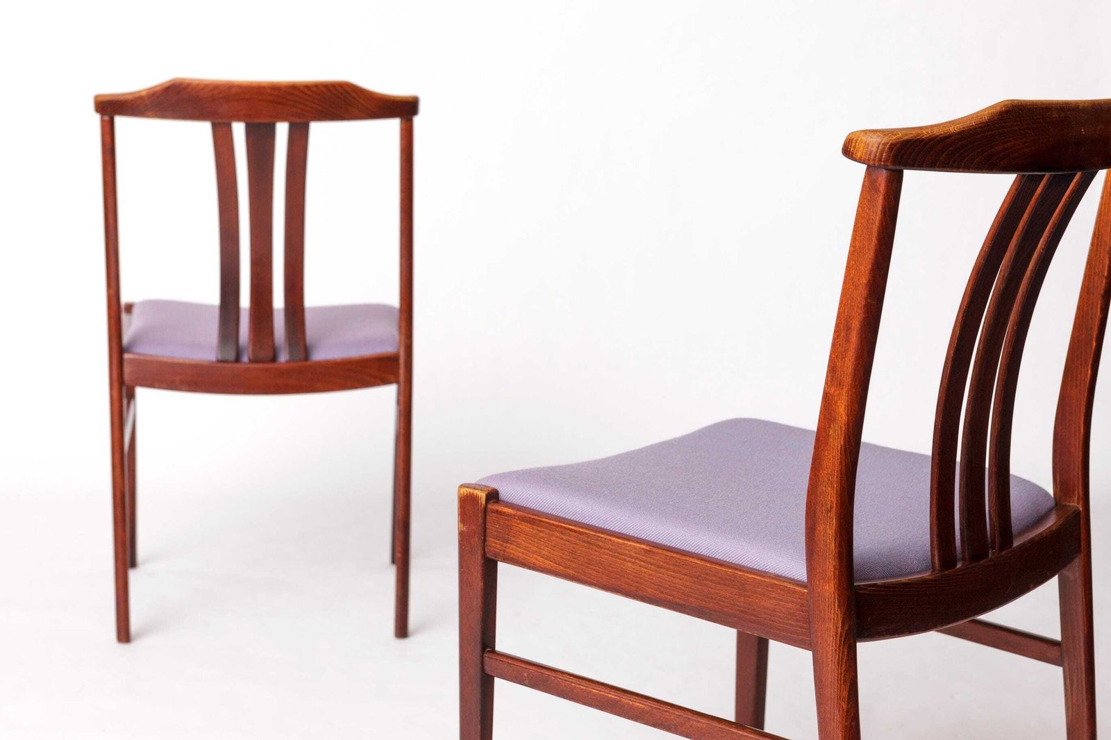 Pair Of Vintage Swedish Chairs By Lbg Group – 1970s Beech Wood & Purple Upholstery photo vinterior
