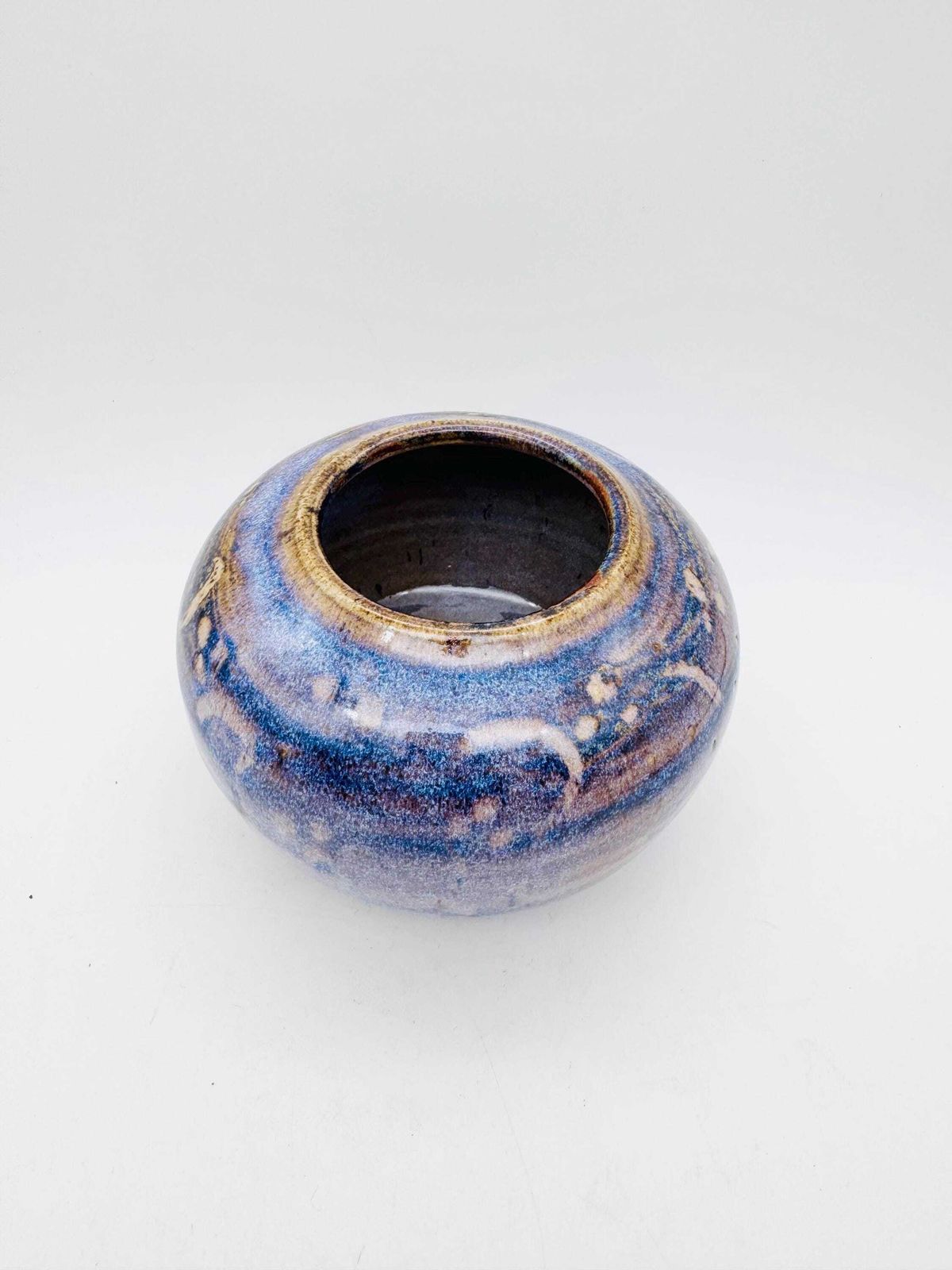 Studio Pottery Vase, Round Lavender Blue Vase photo for sale