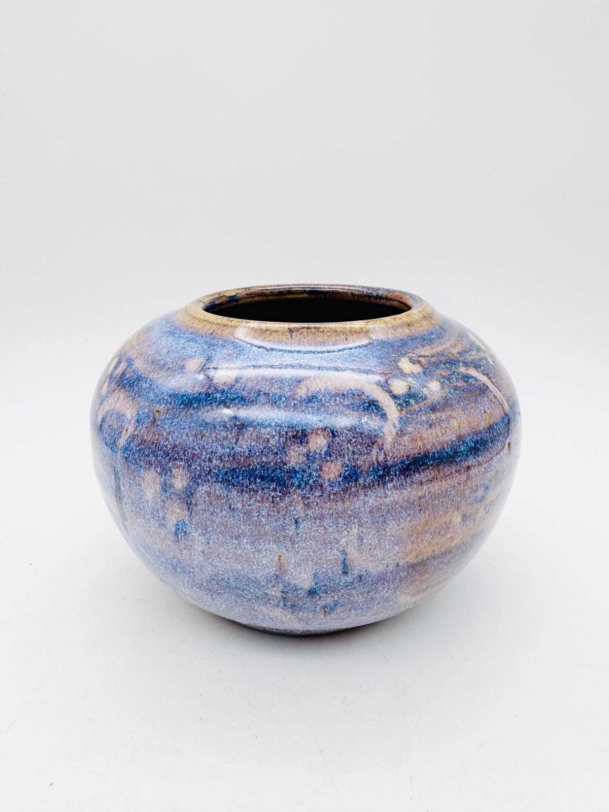 Studio Pottery Vase, Round Lavender Blue Vase photo Home Decor