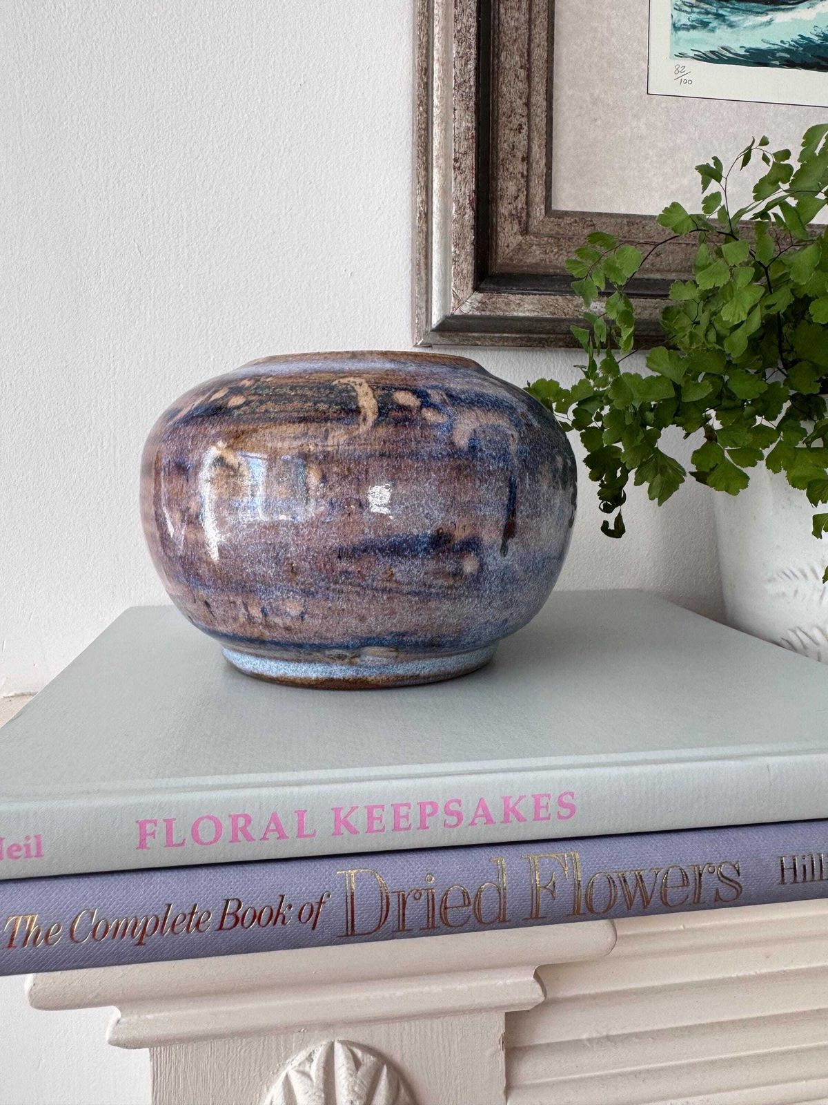 Studio Pottery Vase, Round Lavender Blue Vase photo buy