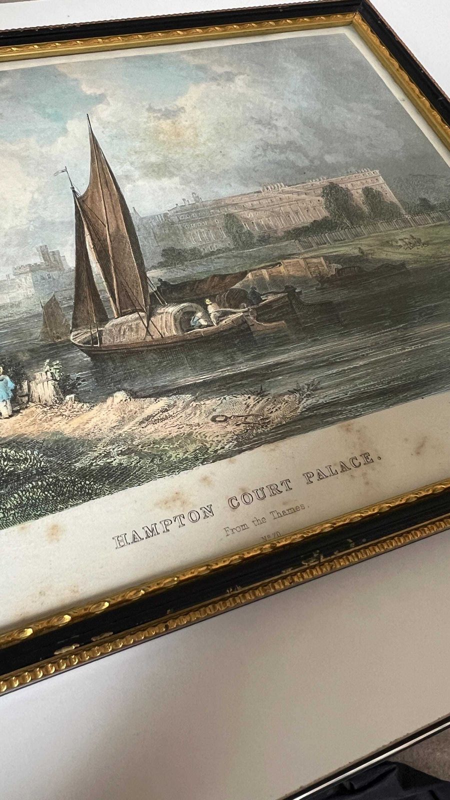 1855 Hand Coloured Engraving Of Hampton Court Palace From The Thames By Wrightson photo furniture