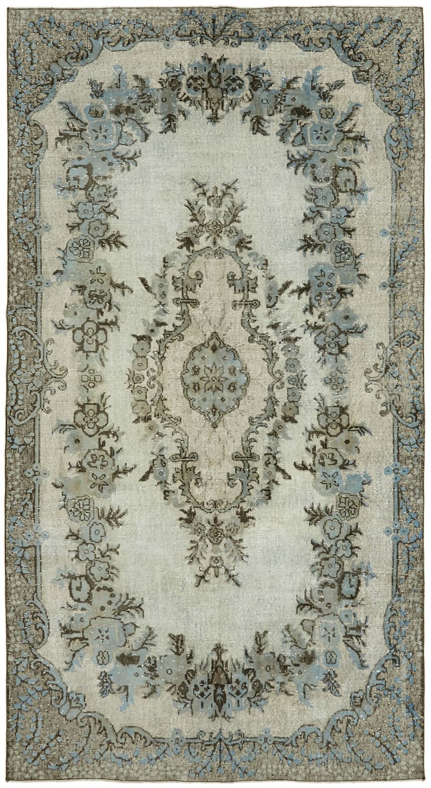 Tapis vintage fait main, bleu overdyed, 177 cm x 320 cm