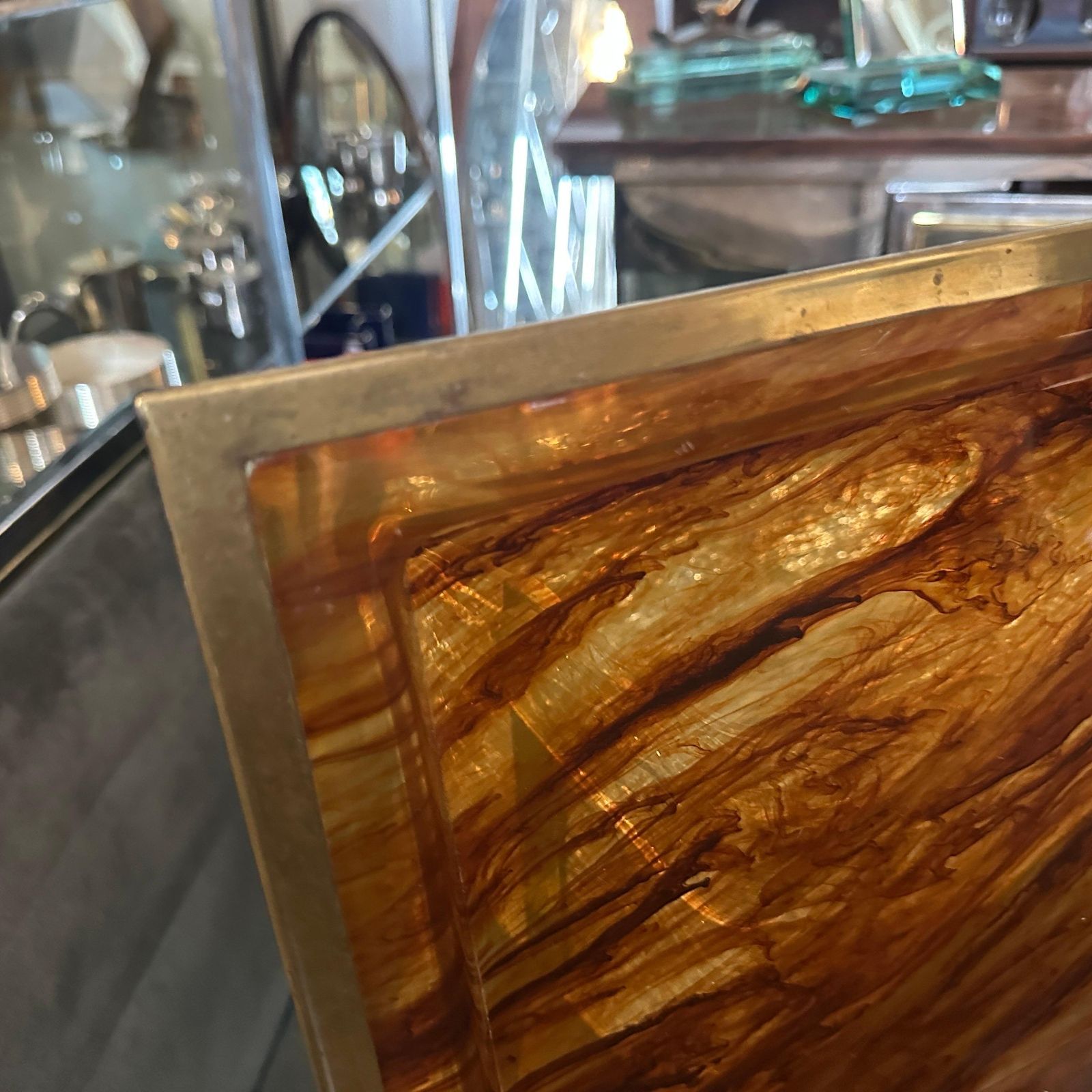 1980s Modernist Fake Tortoiseshell Lucite Italian Tray By Ulderico Cavinato photo vinterior