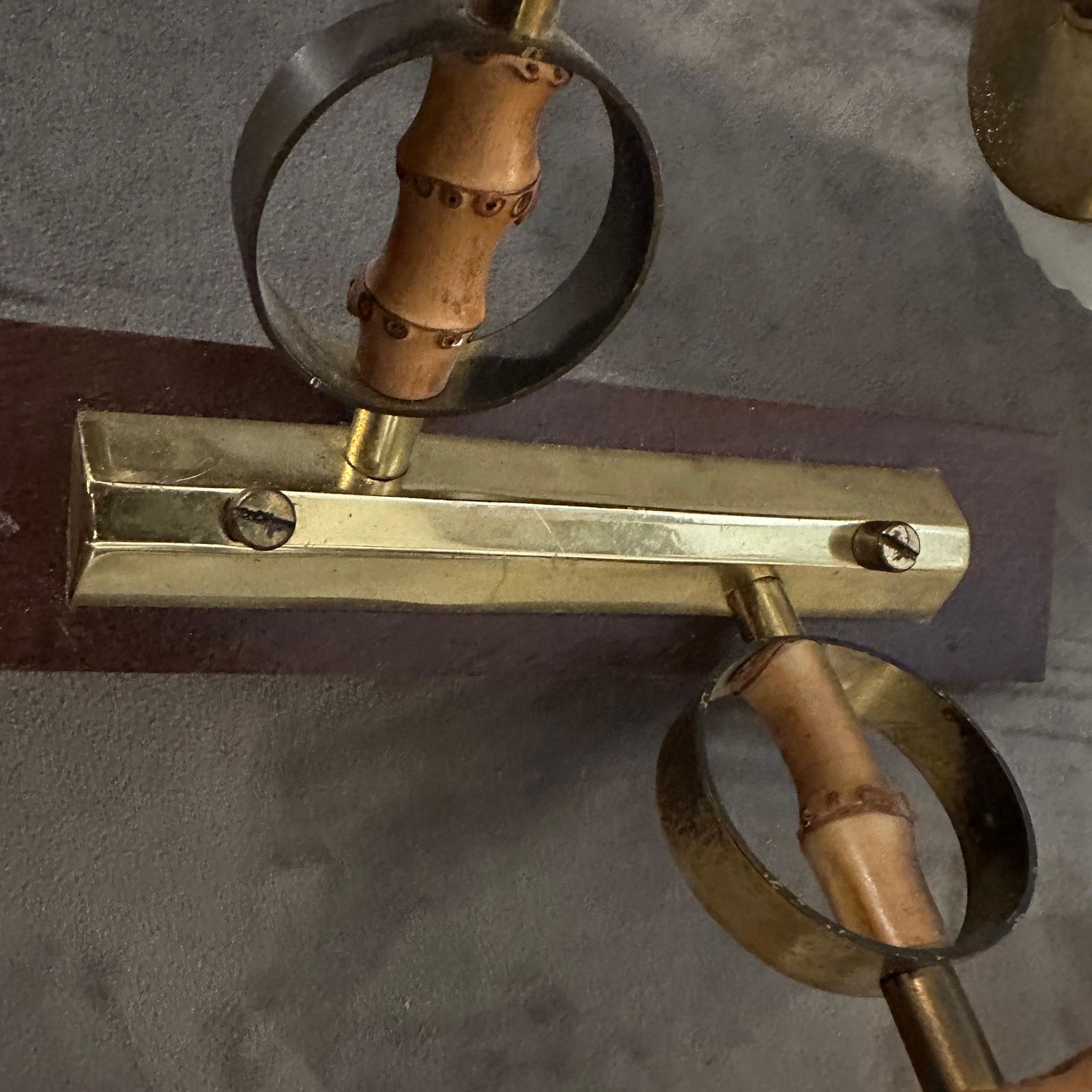 Set Of Two 1950s Mid Century Modern Brass, Bamboo And Glass Italian Wall Sconces photo 1075.0