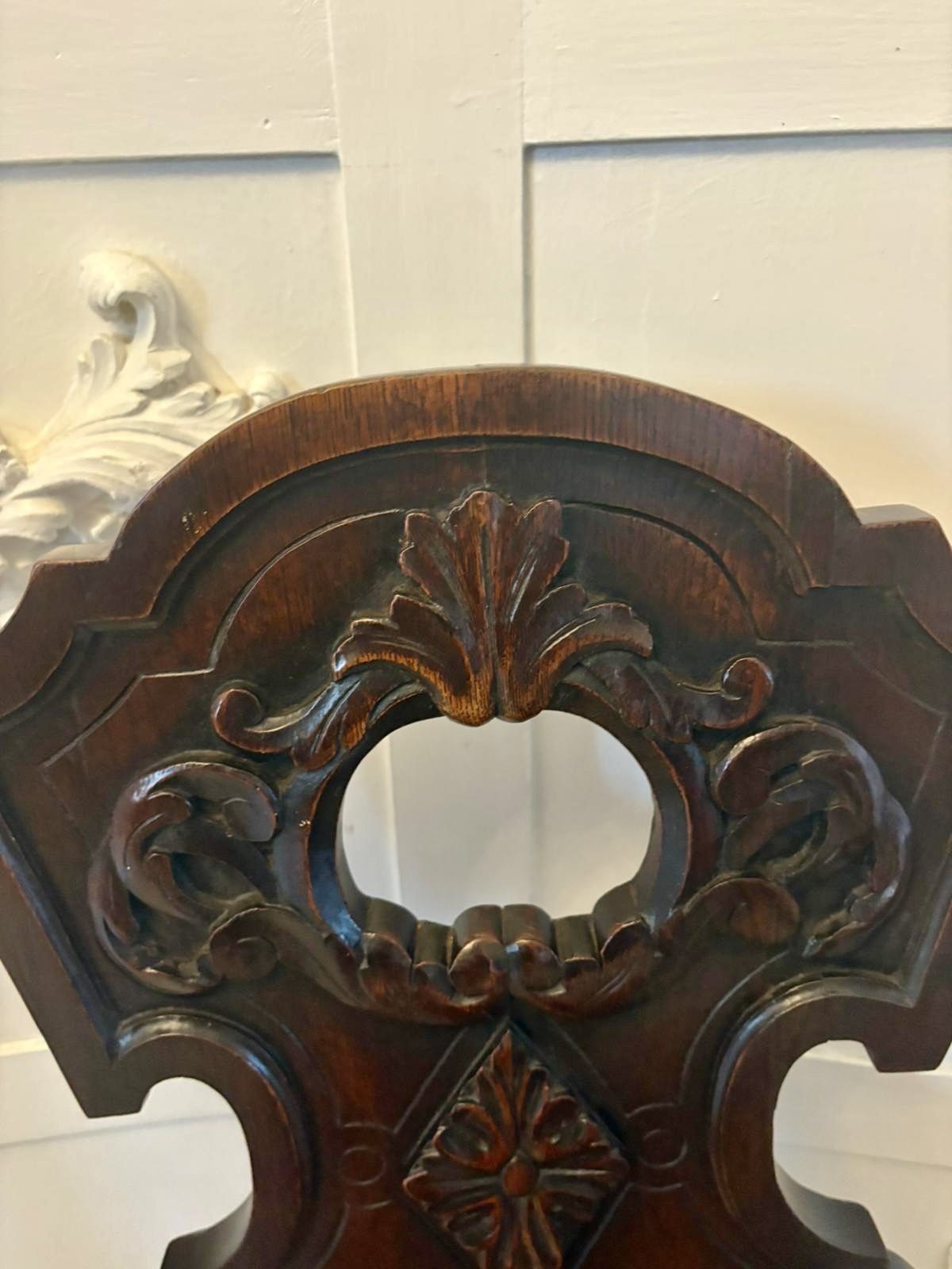 1485.0 Pair Of Antique 19th Century Quality Carved Oak Hall Chairs photo