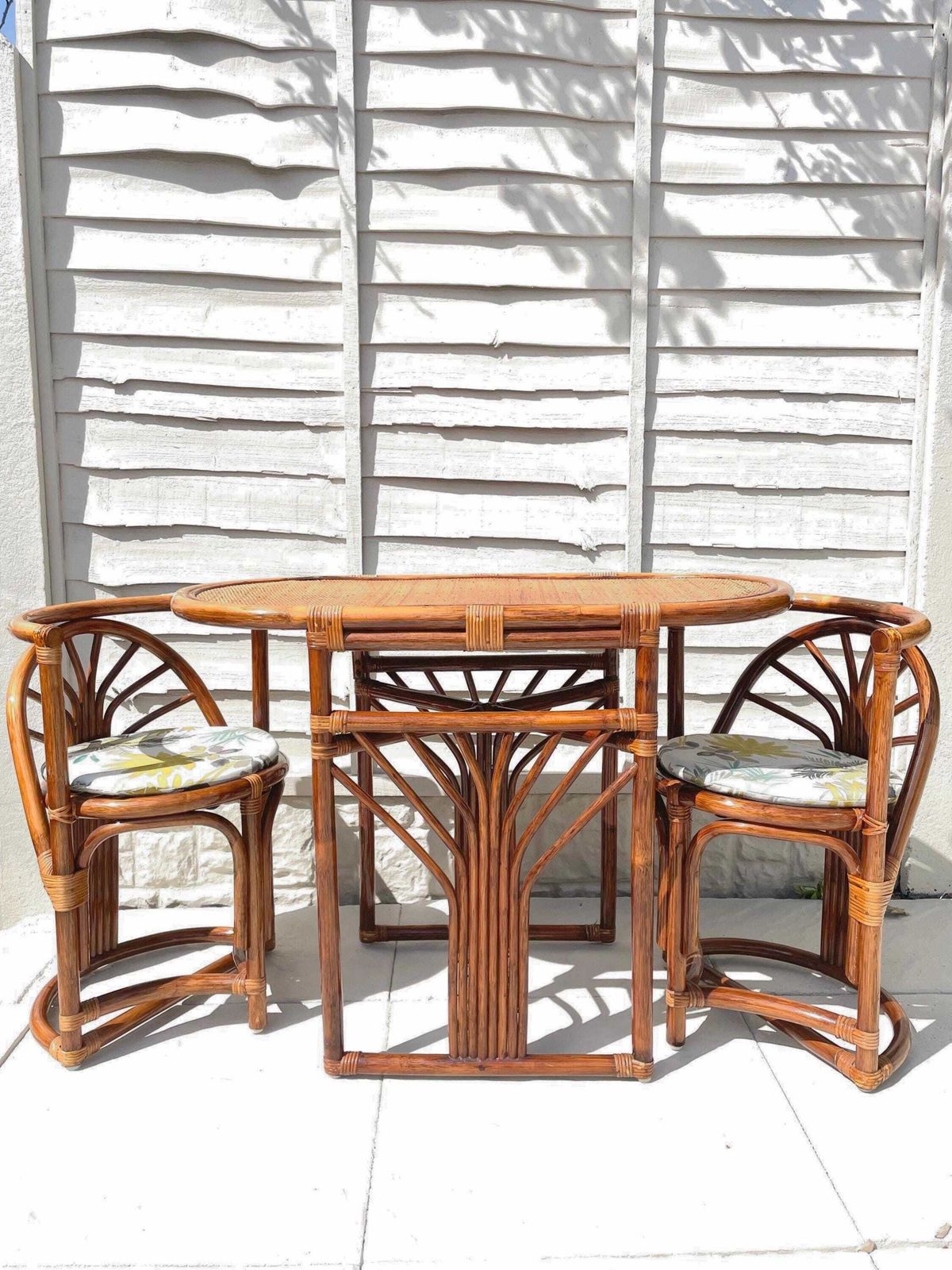 Bamboo Bistro Set With Cushions / Dining Table With Chairs, Vintage Boho Bohemian Home Decor