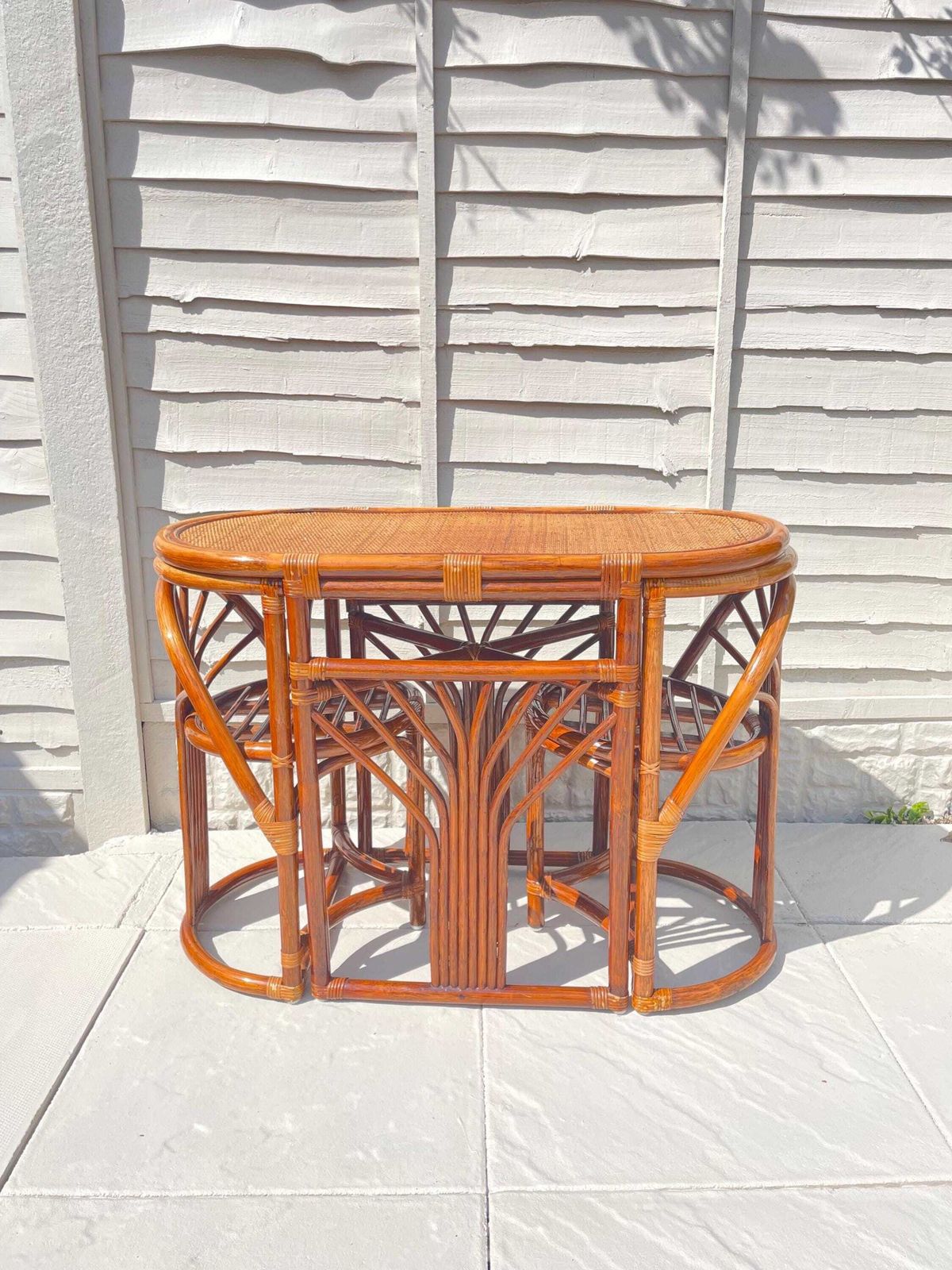 Bamboo Bistro Set With Cushions / Dining Table With Chairs, Vintage Boho Bohemian Home Decor photo furniture