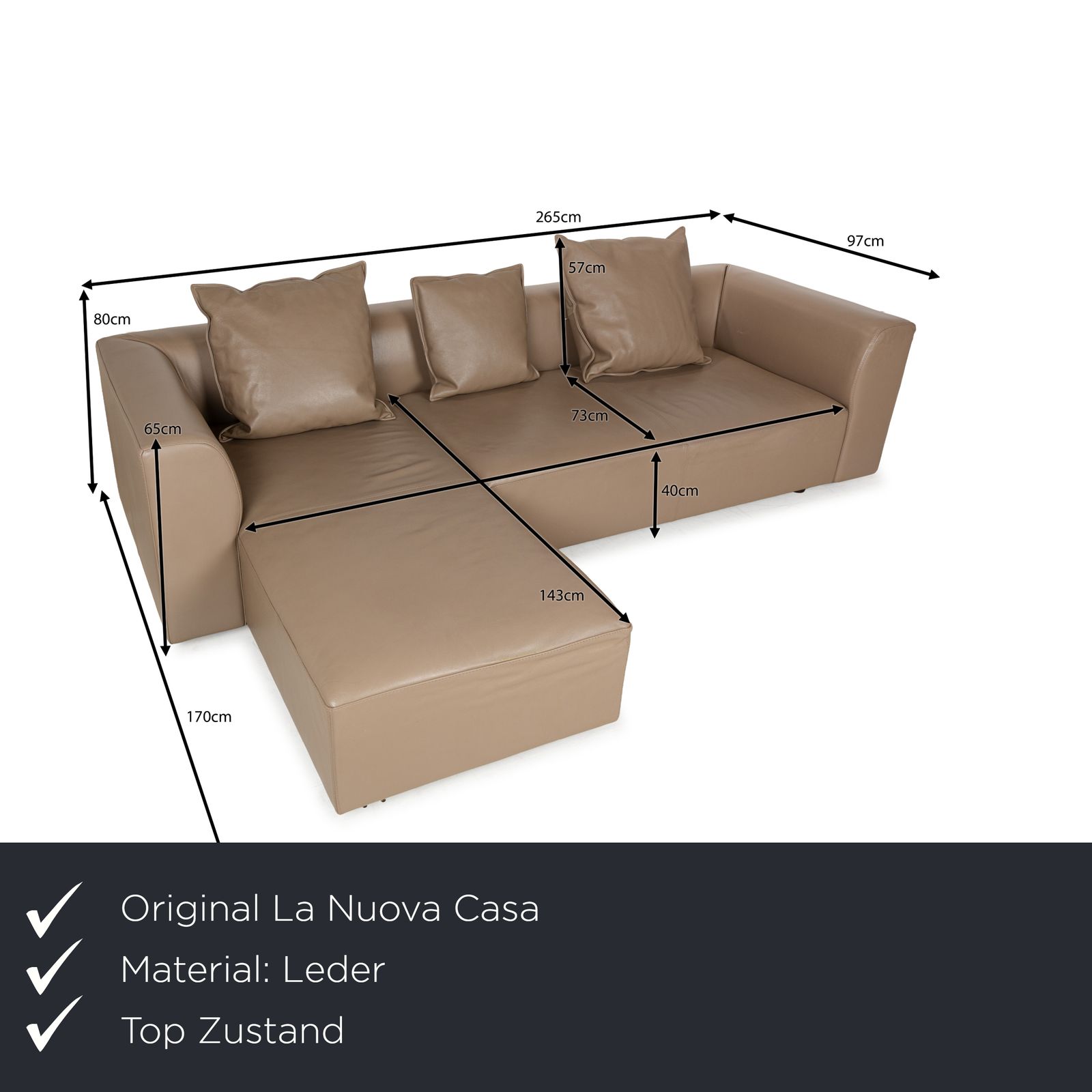 Canapé d'angle La Nuova Casa Nomad en cuir beige, méridienne gauche, fonction manuelle photo furniture
