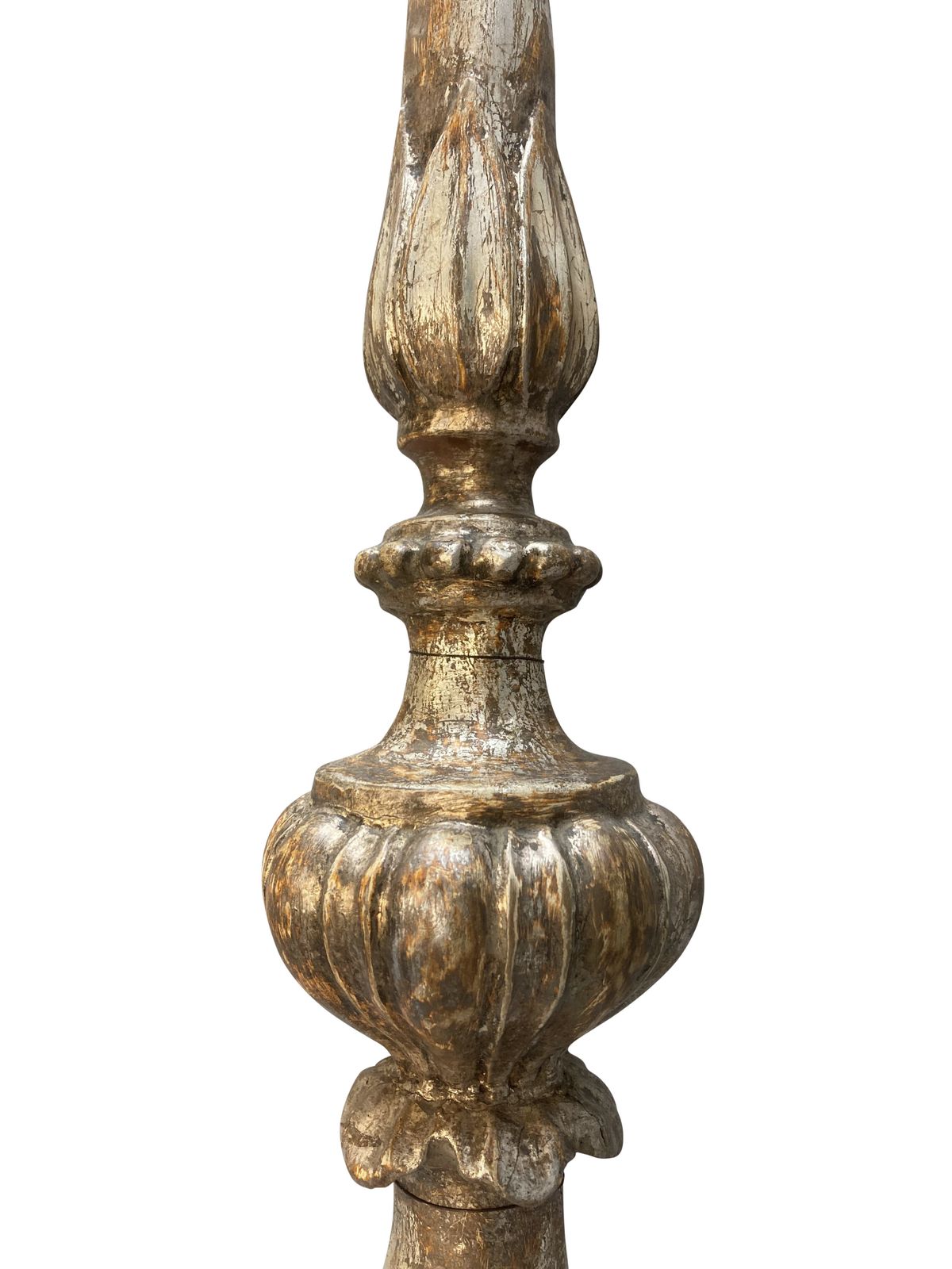 A Pair Of Tall Italian XVIII Century Silver Leaf Candlestick Lamps photo for sale