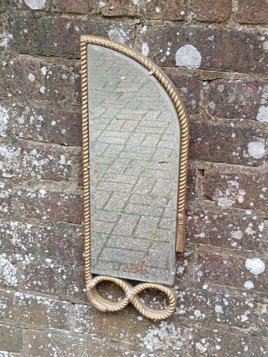 Quirky Vintage Wall Mirror With Intricate Braided Edging, Angle Wing Style, Retro Vintage Wall Mirror