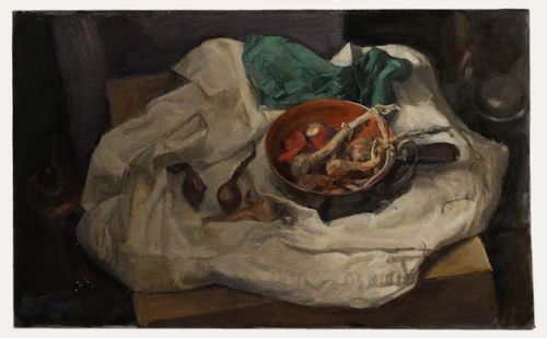 George Weissbort (1928 2013) 20th Century Oil, A Pan Of Garlic & Onions photo furniture