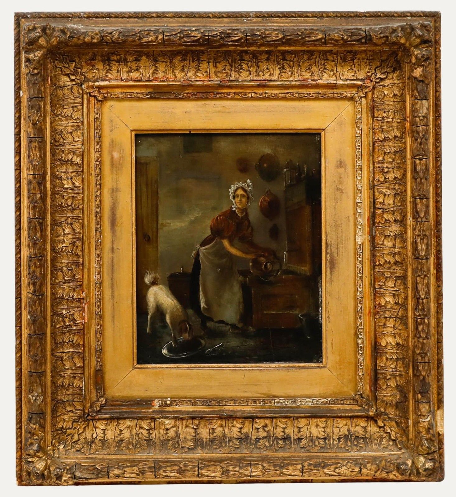19th Century Oil The Maid And The Dog
