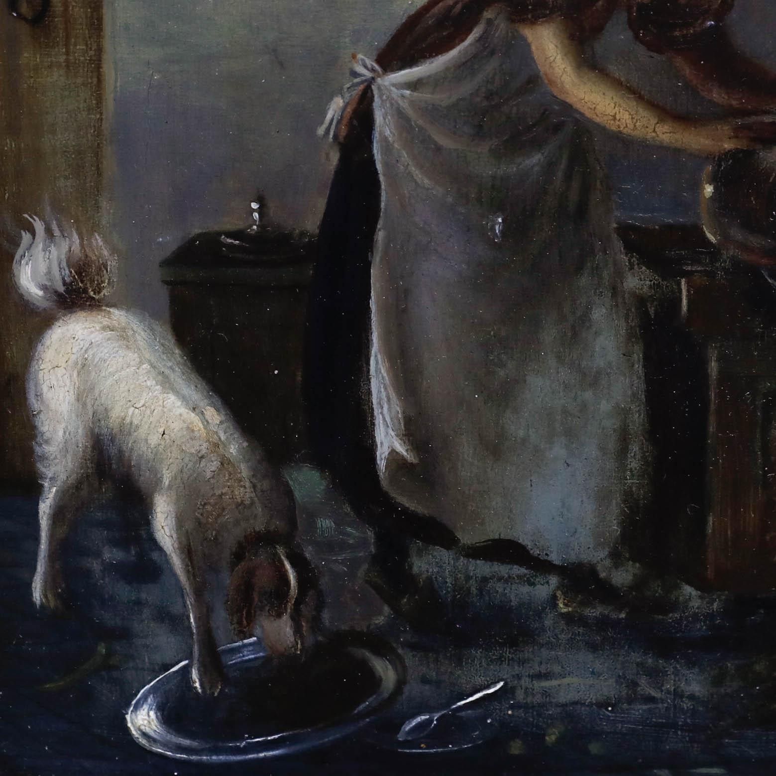 19th Century Oil The Maid And The Dog photo Art