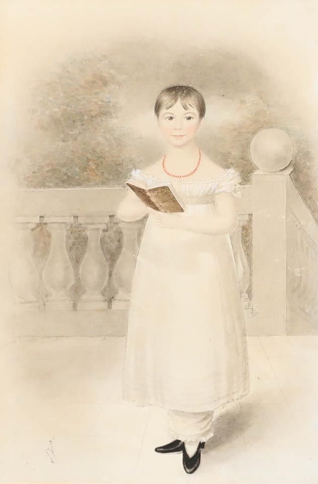 English School 19th Century Watercolour Girl With Book photo furniture